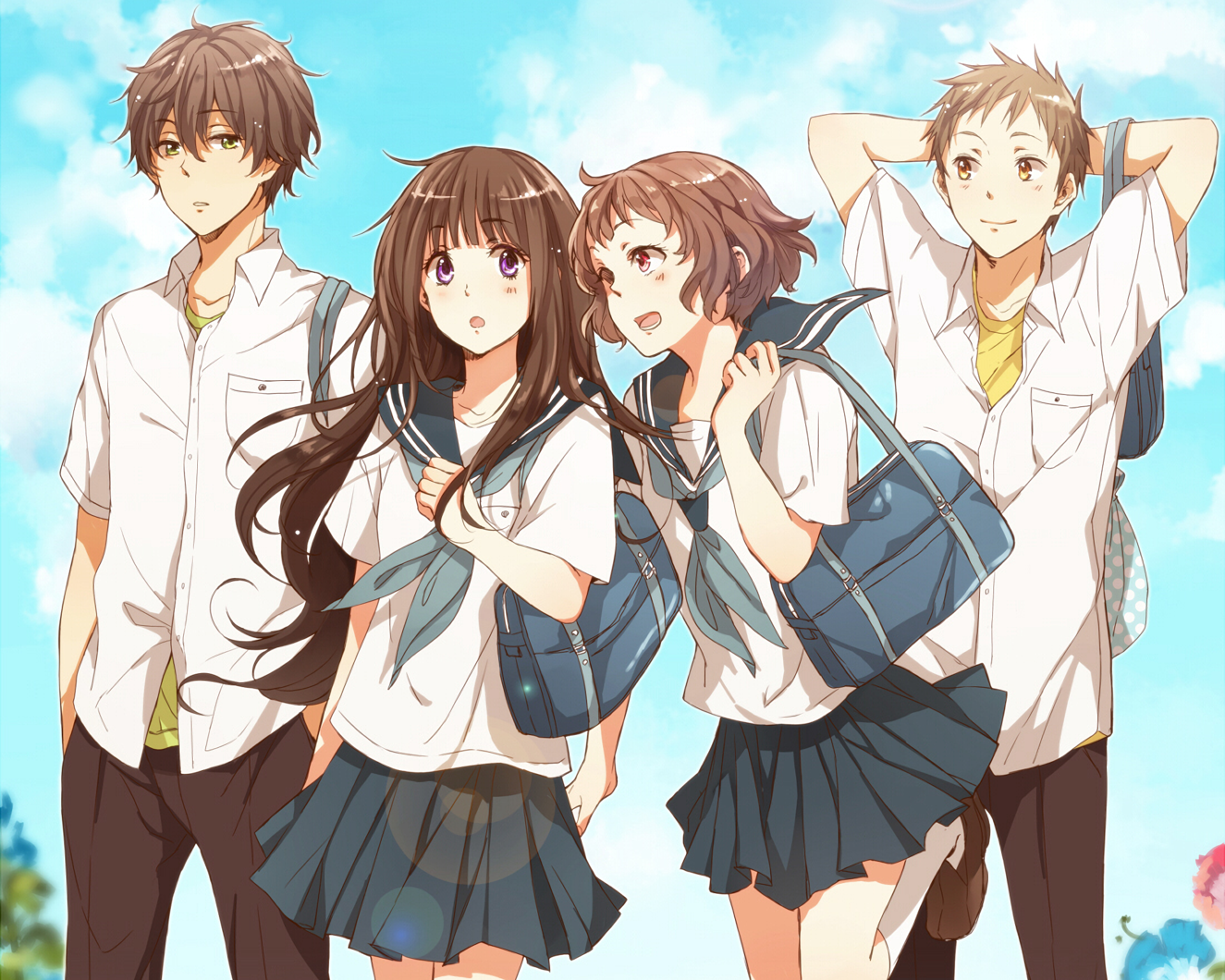 Eru Chitanda and friends in school uniforms HD Wallpaper