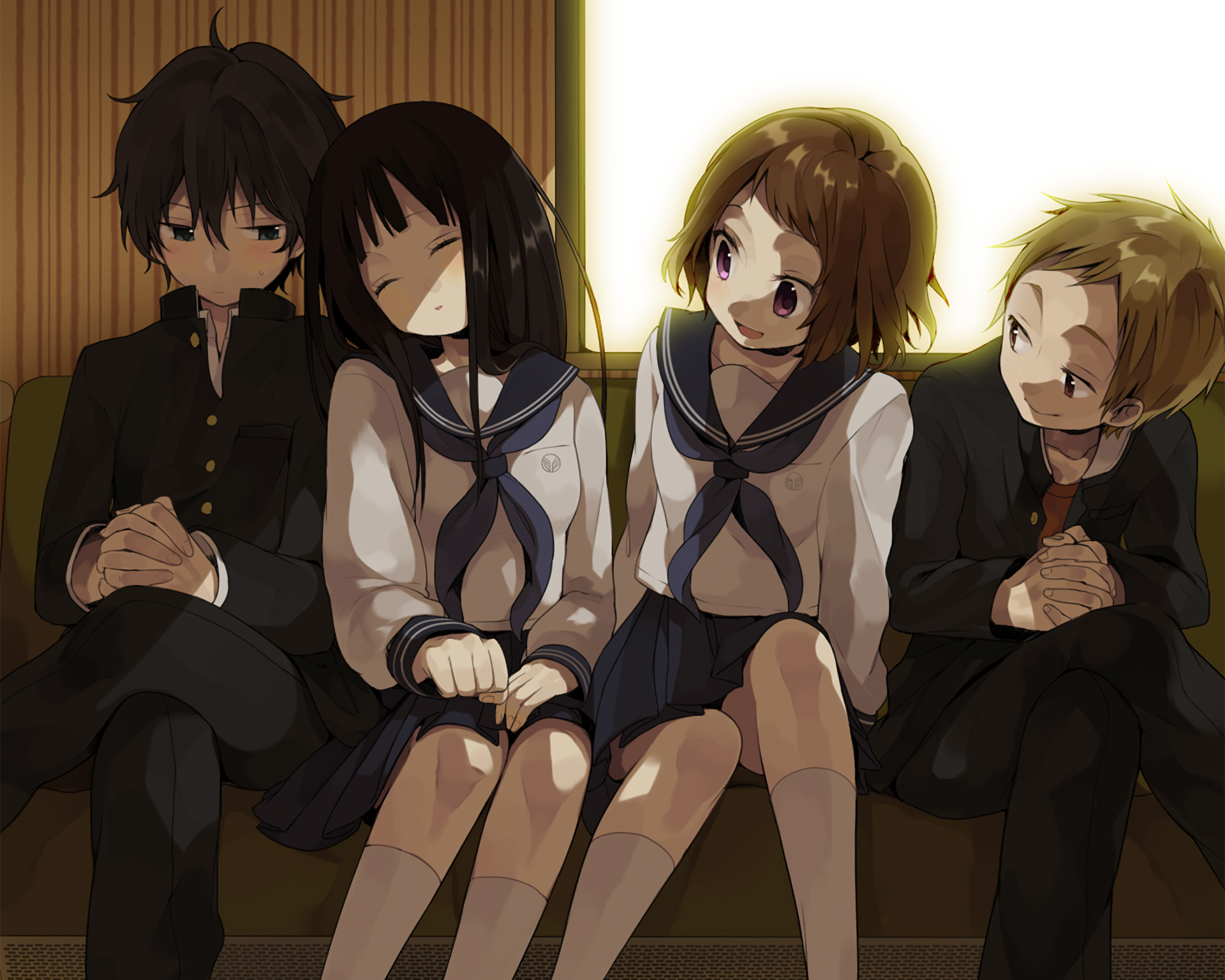 Eru Chitanda and friends sitting on a couch HD Wallpaper