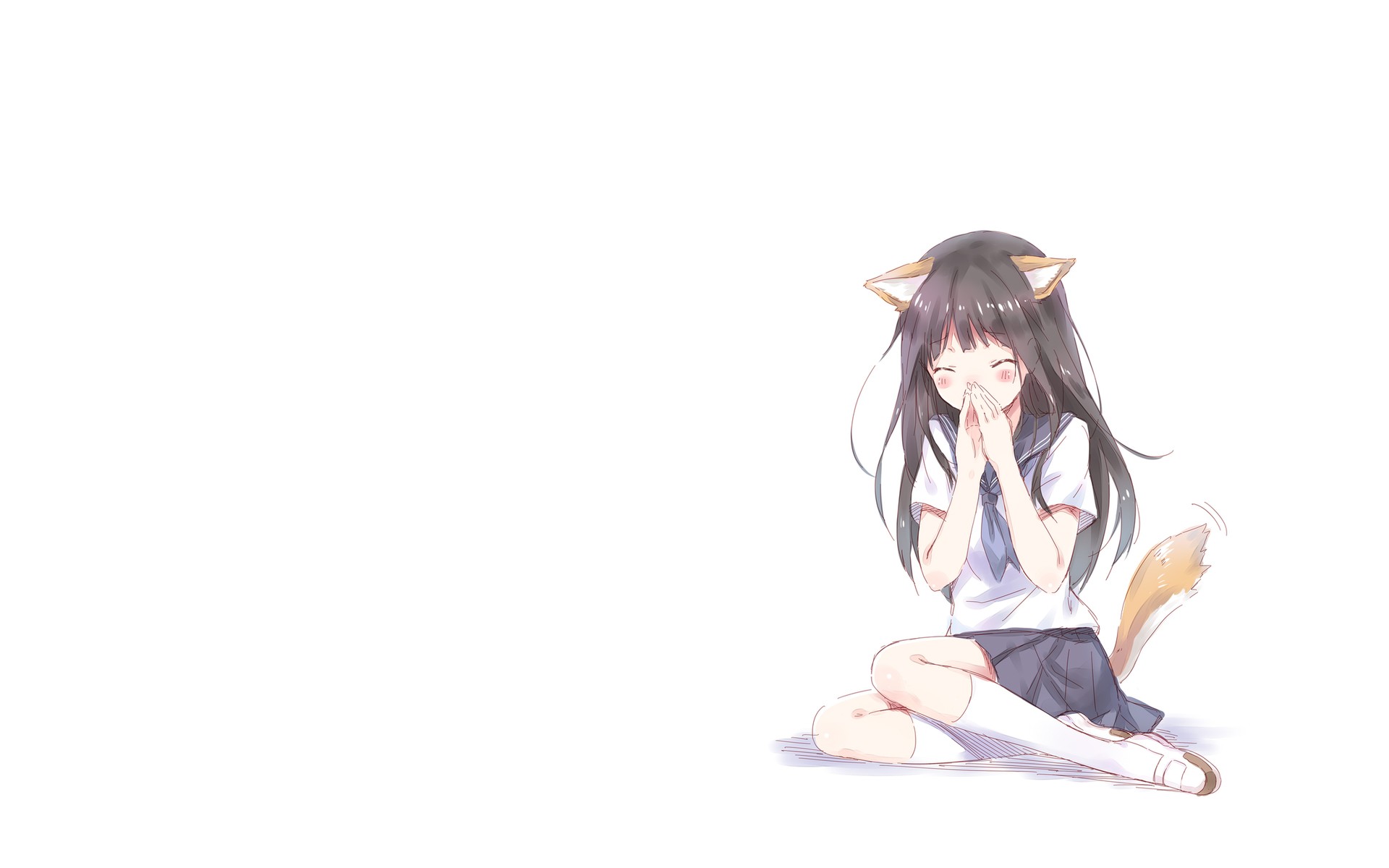 Anime girl with cat ears and tail HD Wallpaper