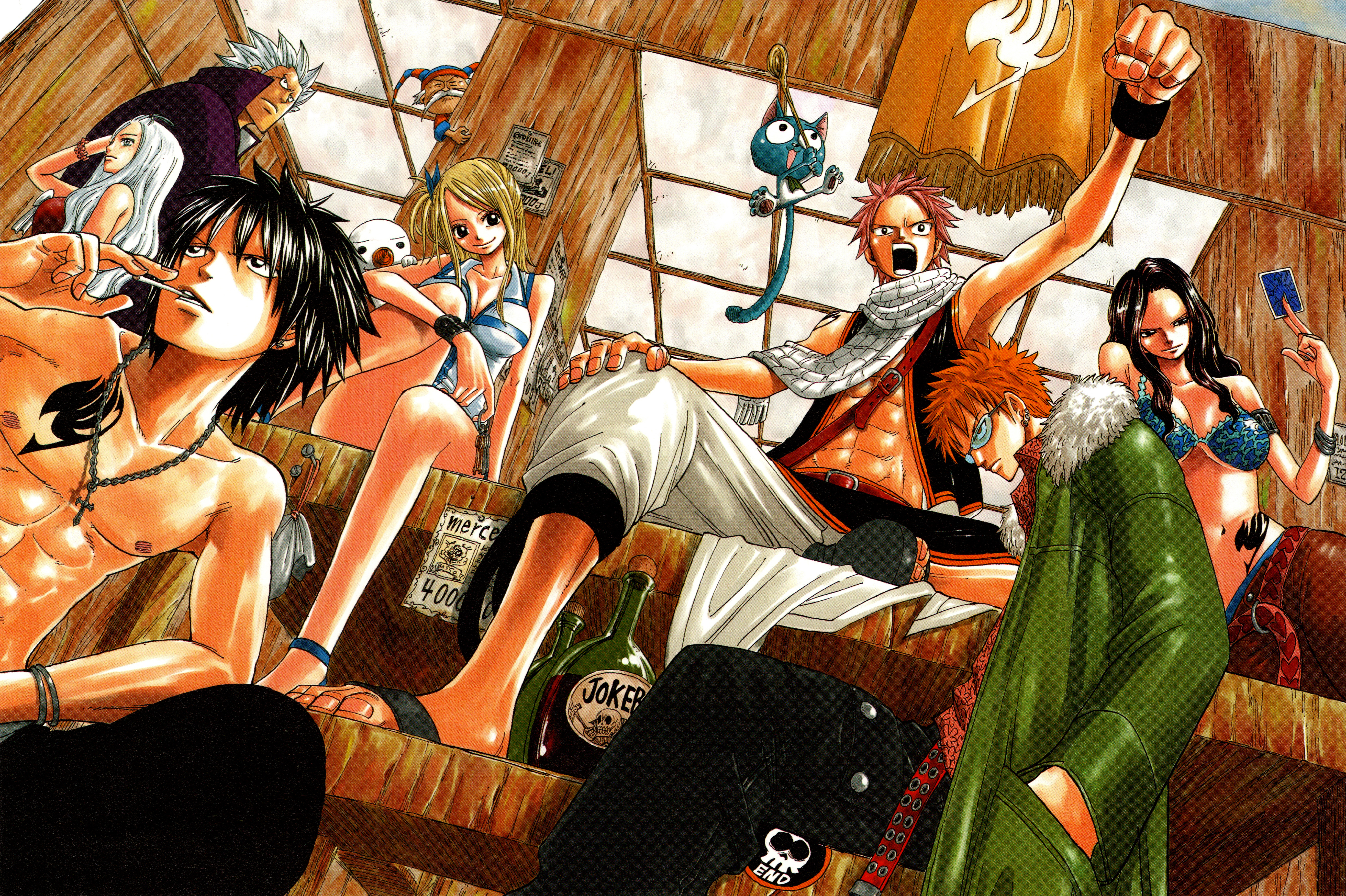 Fairy Tail characters in a bar HD Wallpaper