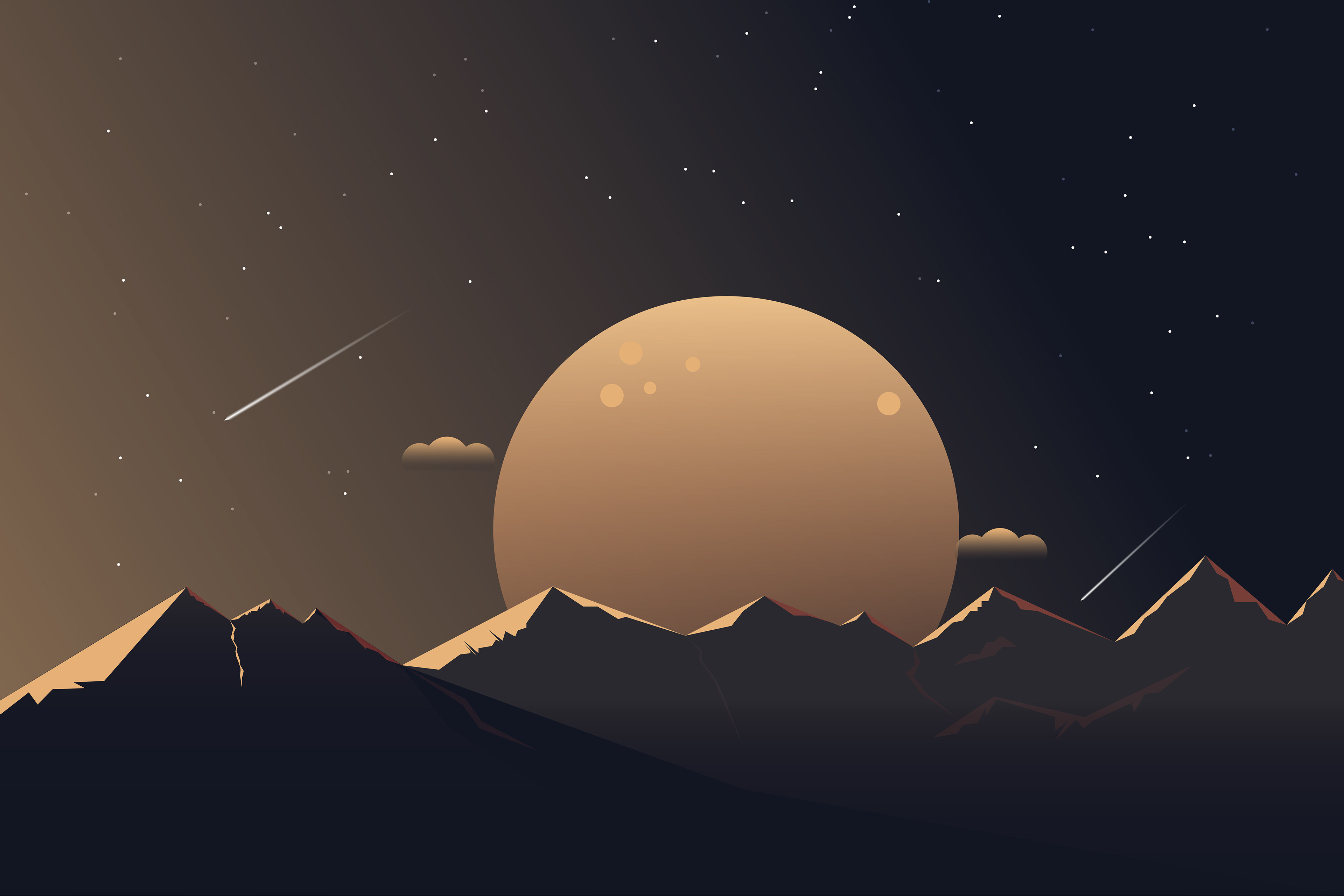 Night landscape with moon and mountains HD Wallpaper