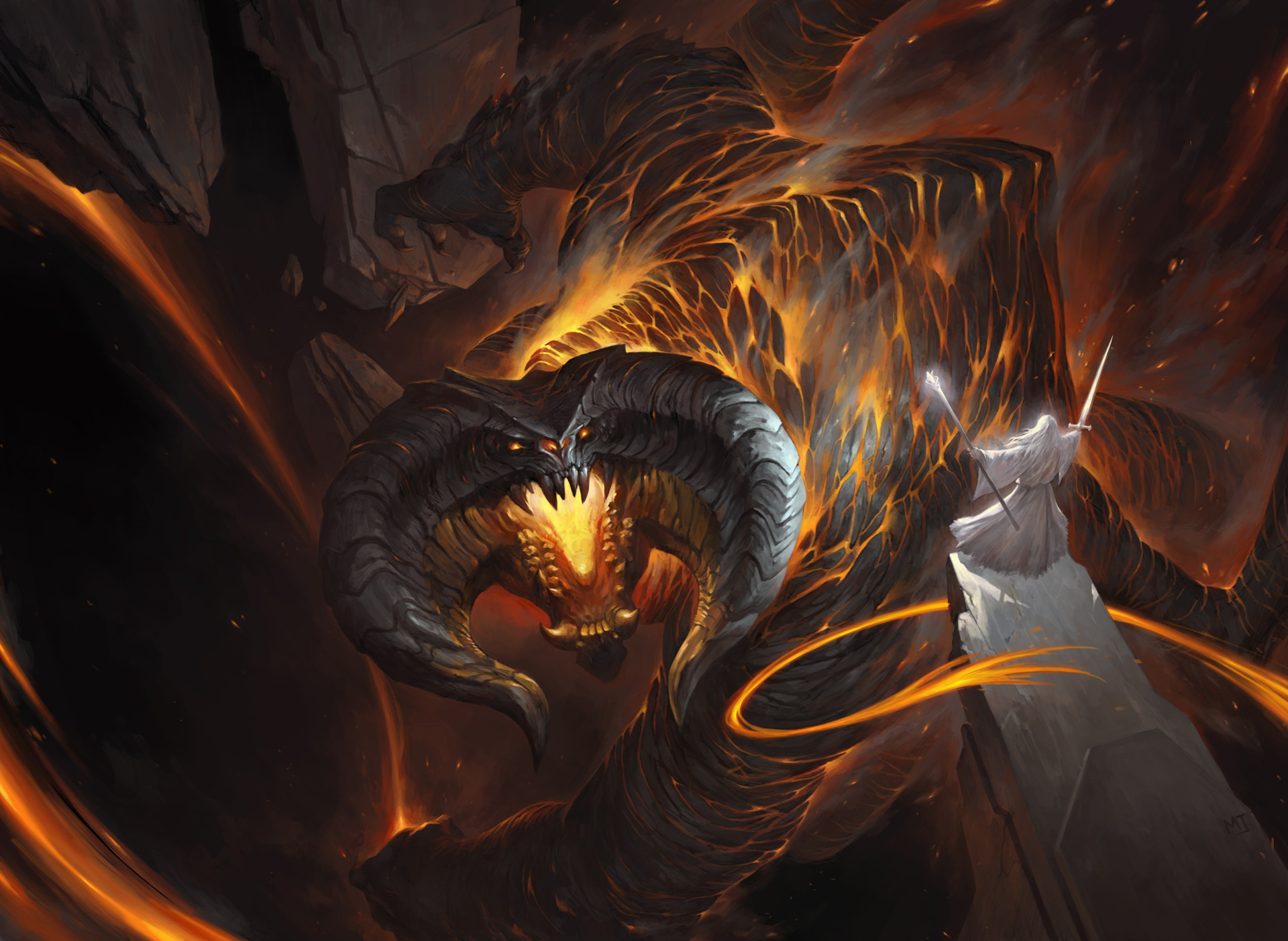 Gandalf fighting a Balrog in Moria HD Wallpaper