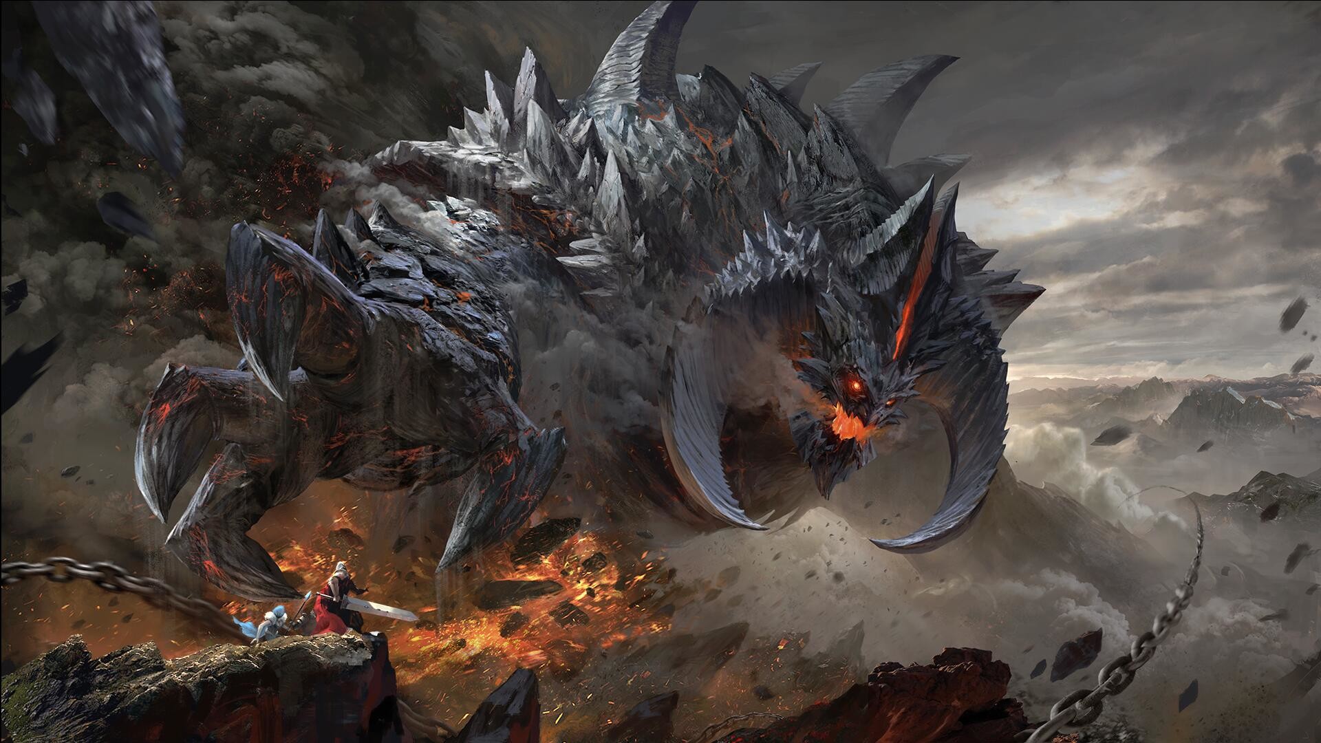 Giant Rock Monster and Warriors HD Wallpaper