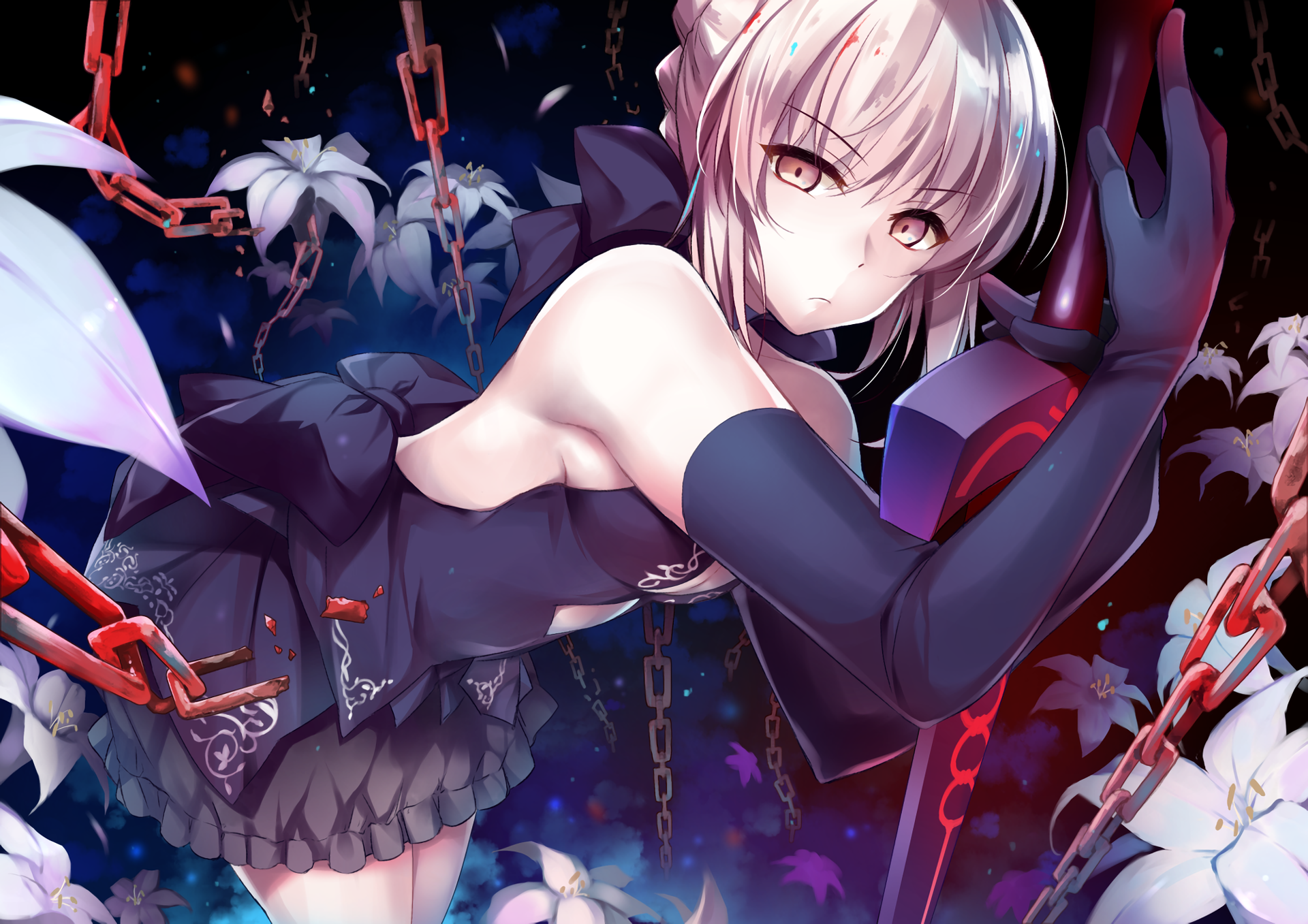 Saber Alter with Chains and Lilies HD Wallpaper