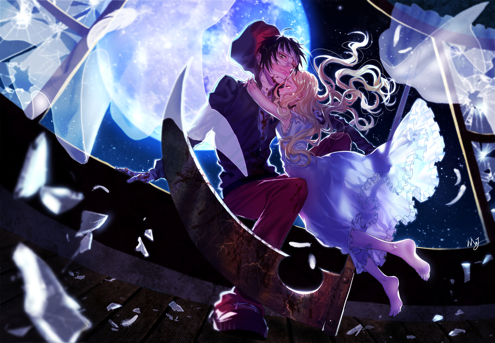 Rachel Gardner and Isaac Foster on a Crescent Moon HD Wallpaper