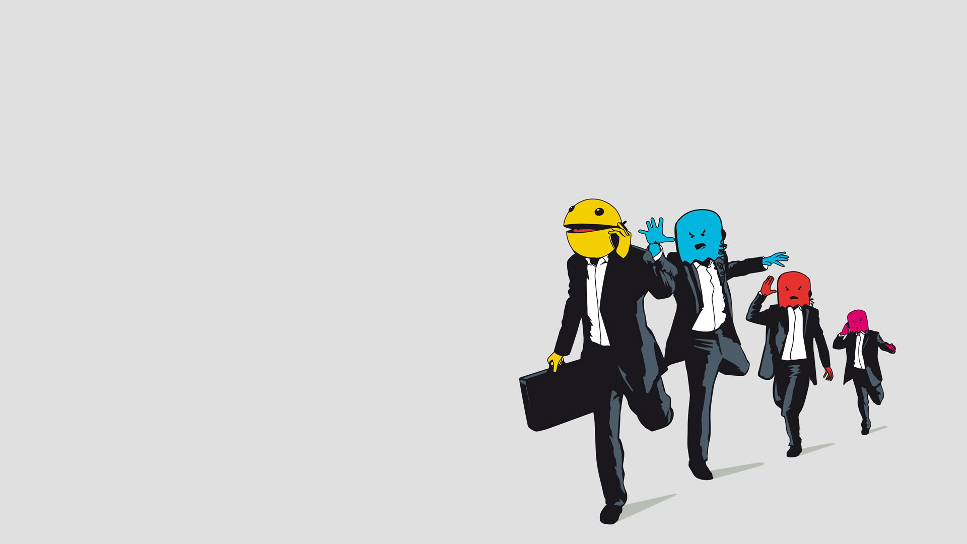Pac-Man characters in suits running HD Wallpaper