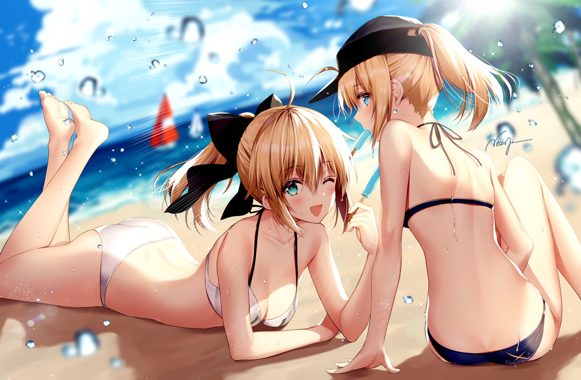 Saber Lily from Fate/stay night at the beach HD Wallpaper