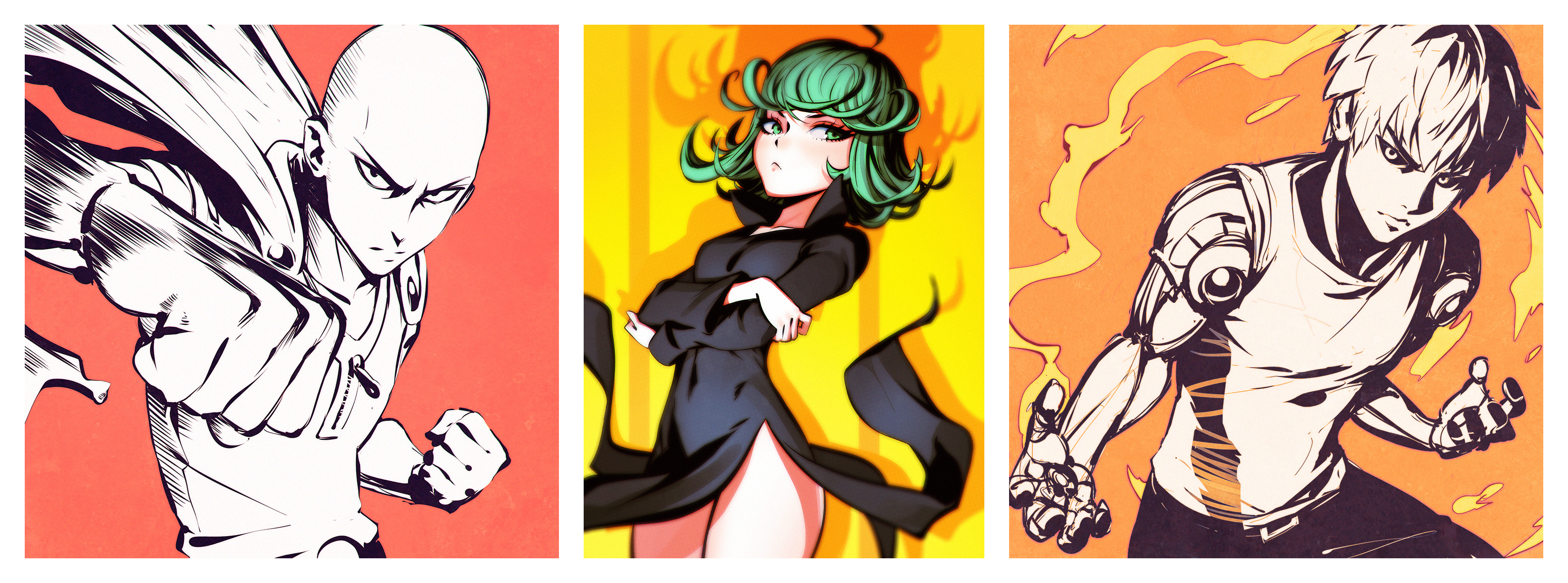Saitama, Tatsumaki, and Genos from One-Punch Man HD Wallpaper