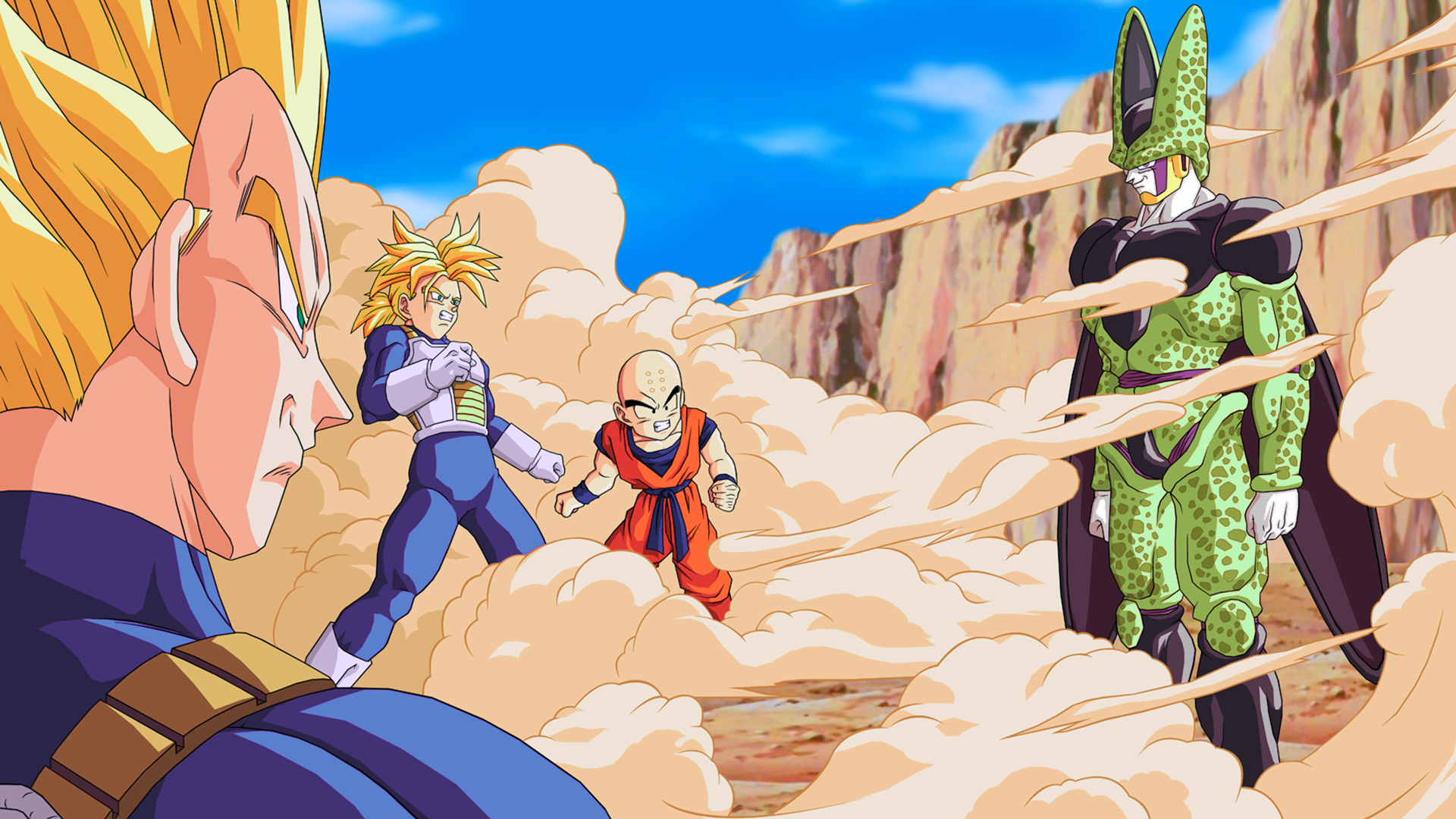 Vegeta, Trunks, Krillin, and Cell from Dragon Ball Z HD Wallpaper