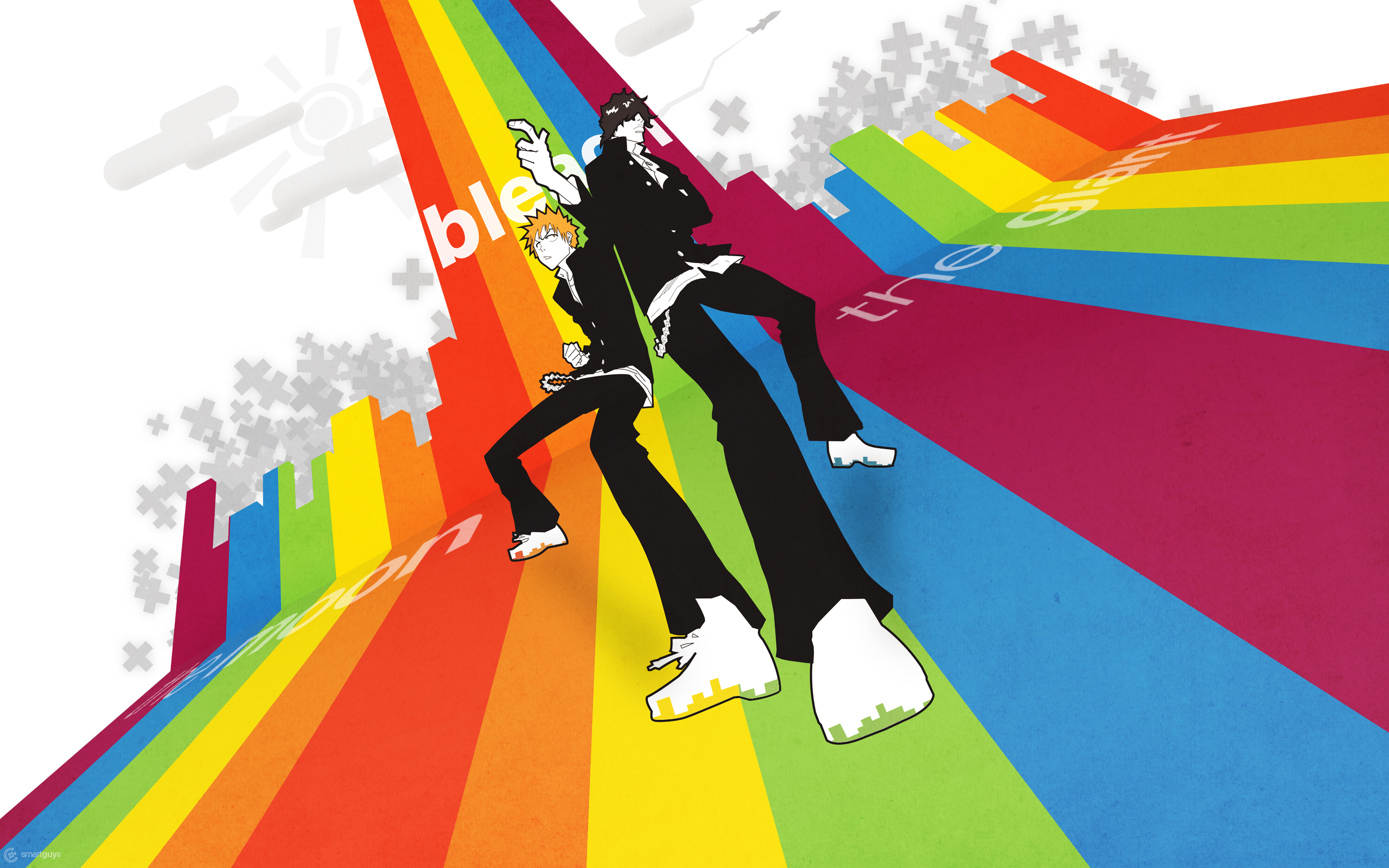 Ichigo and Sado from Bleach on a rainbow path HD Wallpaper