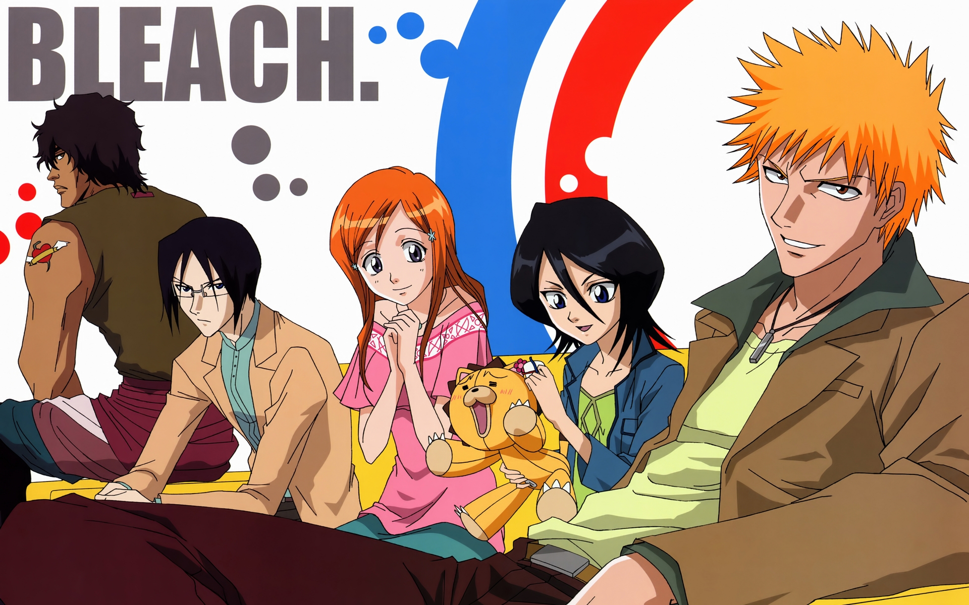 Bleach characters Ichigo, Rukia, Orihime, Uryu, and Chad HD Wallpaper
