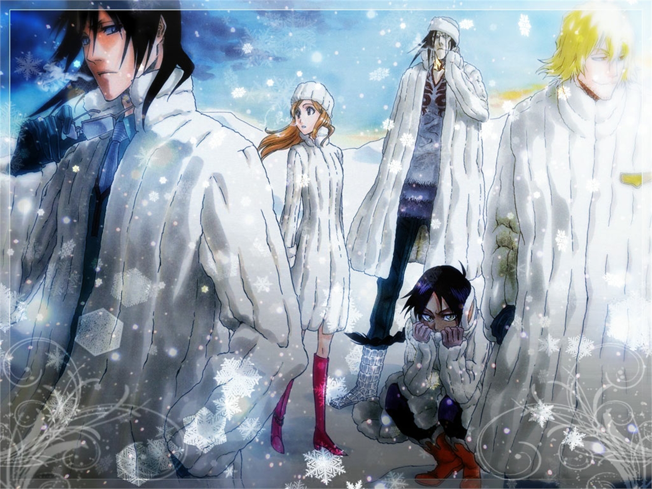 Characters from Bleach in winter coats HD Wallpaper