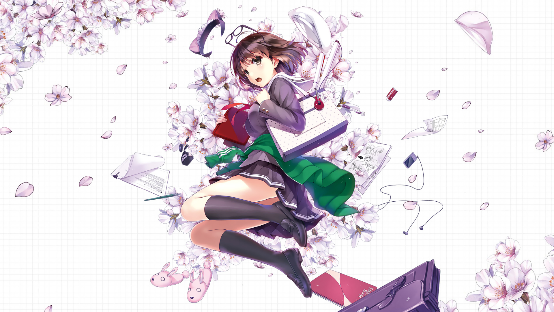 Megumi Katou with Cherry Blossoms HD Wallpaper