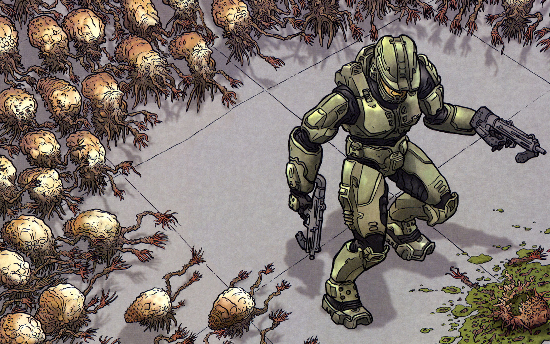 Master Chief fighting Flood creatures HD Wallpaper