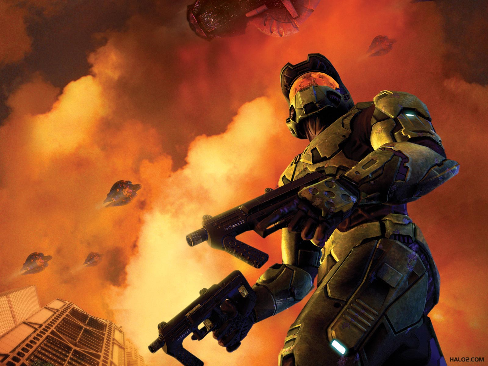 Master Chief from Halo 2 holding two SMGs HD Wallpaper