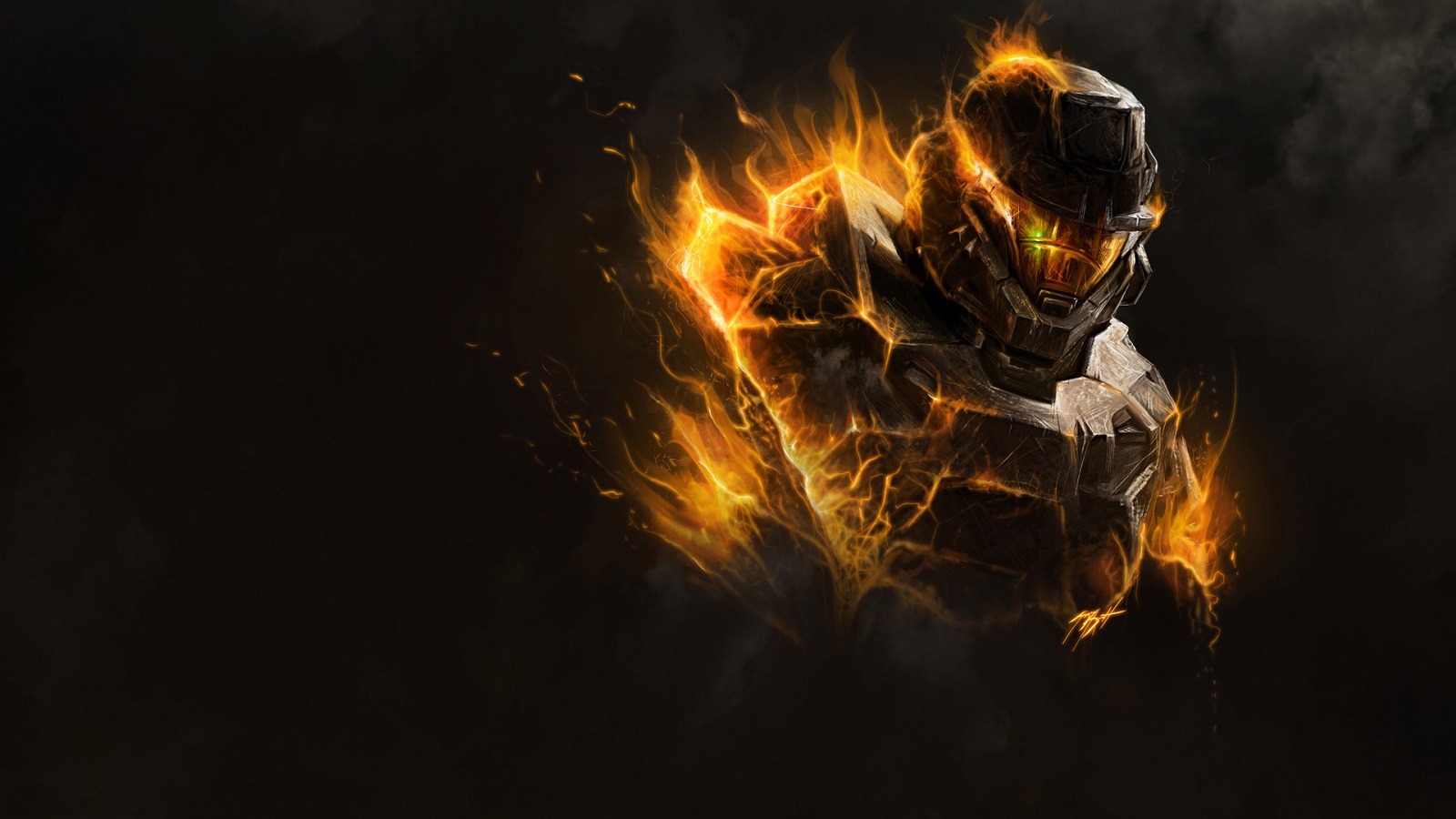 Master Chief engulfed in flames HD Wallpaper