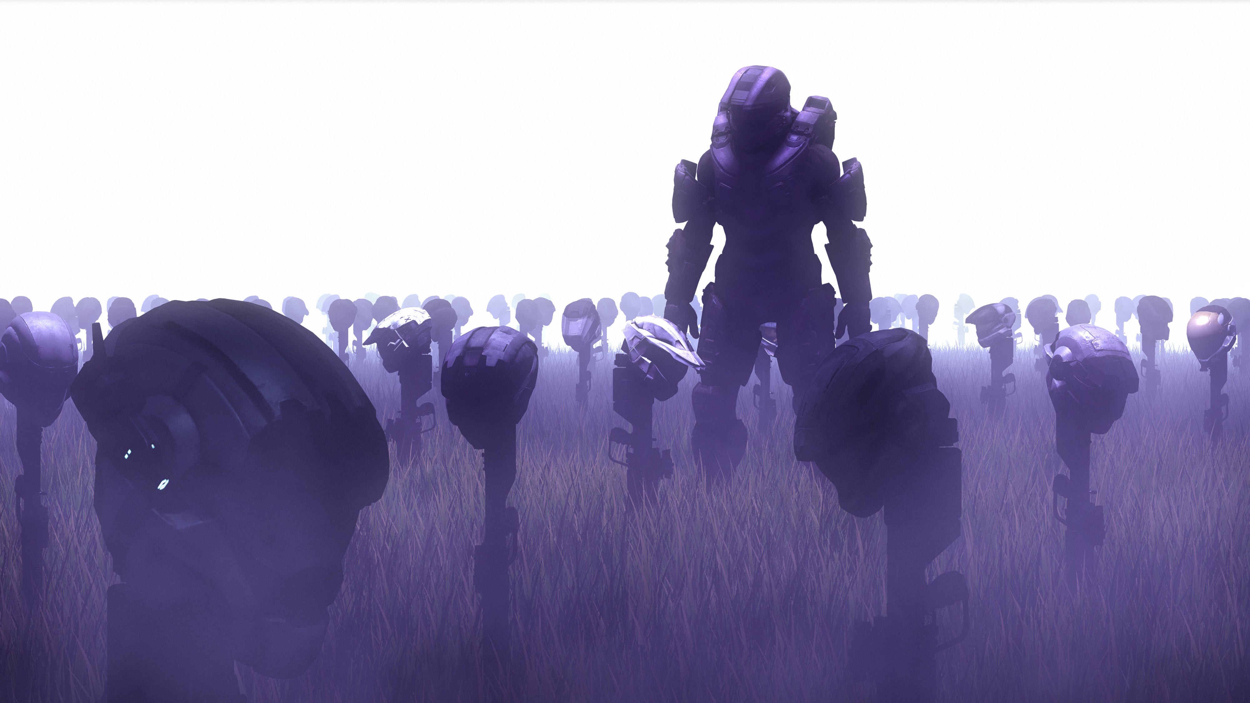 Master Chief in a field of helmets HD Wallpaper
