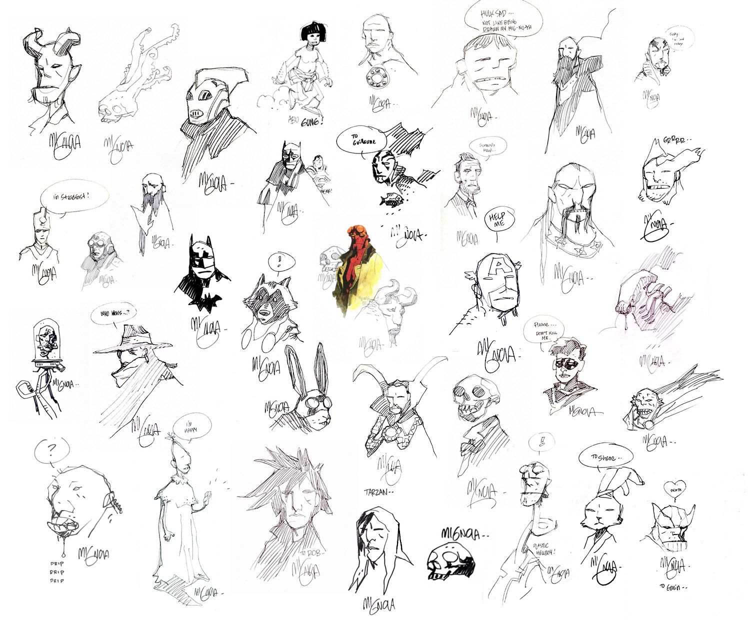 Sketches of characters by Mike Mignola HD Wallpaper