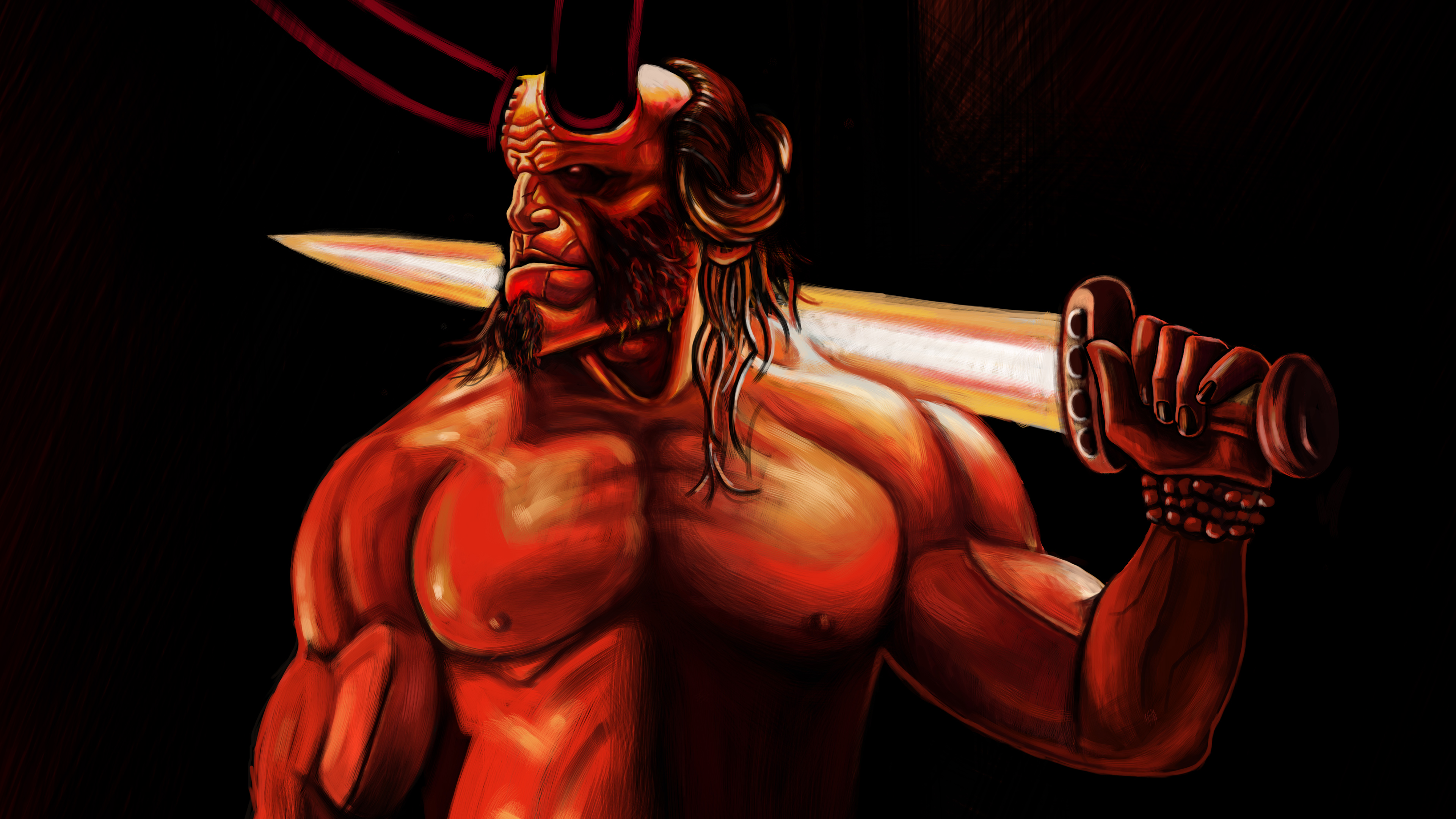 Hellboy holding a sword HD Wallpaper