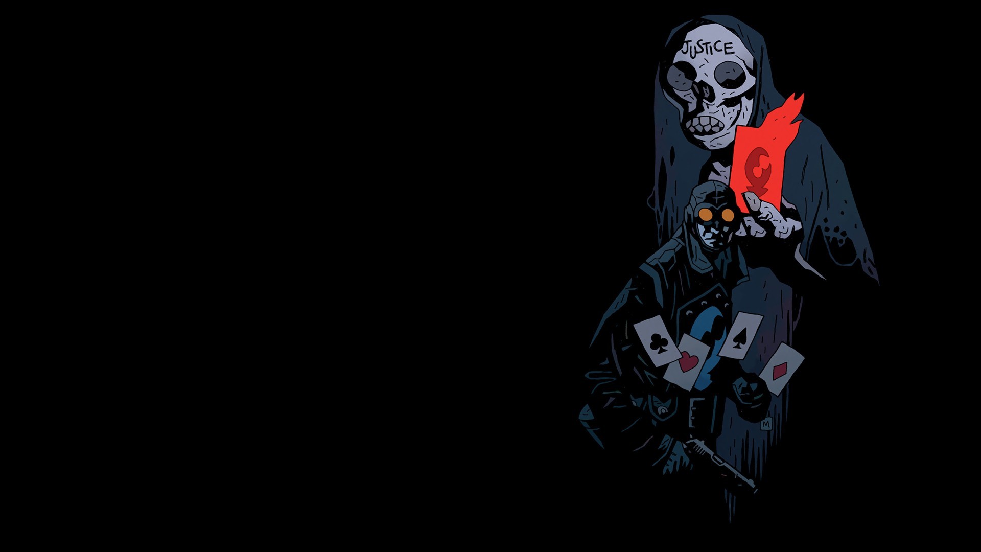 Hellboy character with playing cards and grim reaper HD Wallpaper