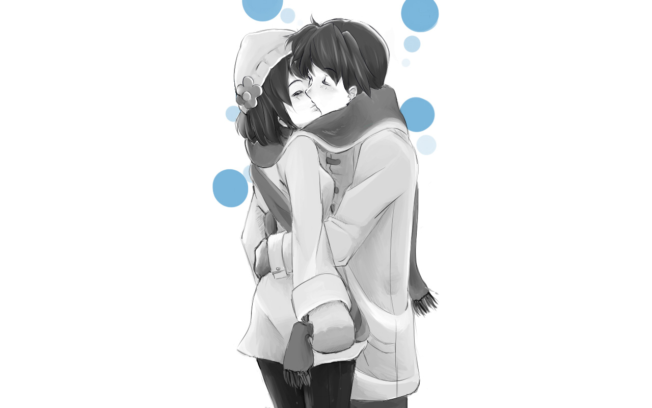 Tomoya Okazaki kissing a girl in winter HD Wallpaper