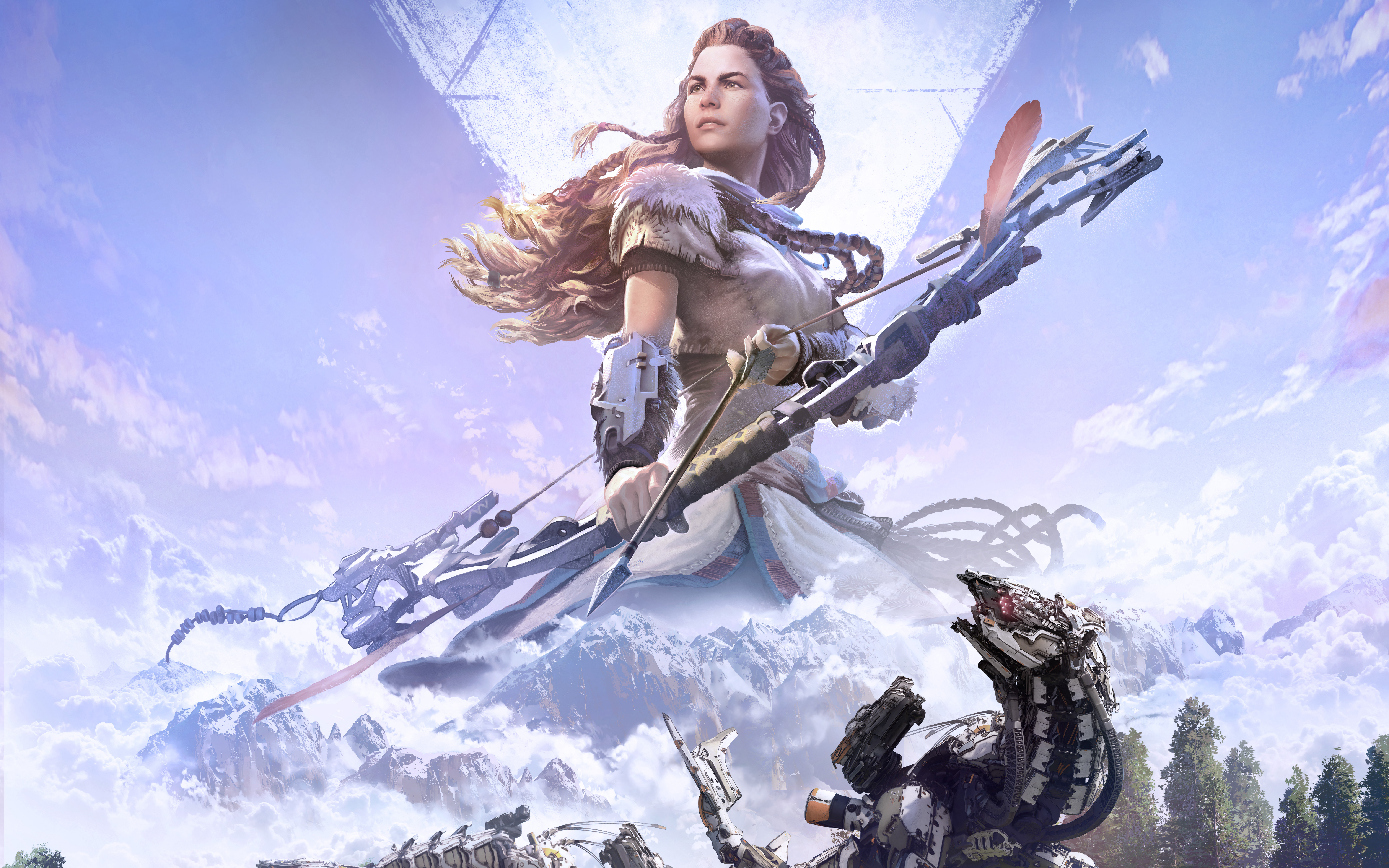 Aloy from Horizon Zero Dawn with bow and robot HD Wallpaper