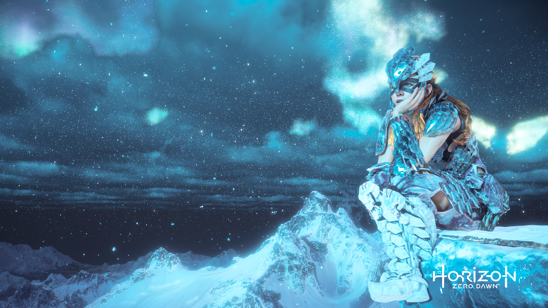 Aloy from Horizon Zero Dawn in snowy mountains HD Wallpaper