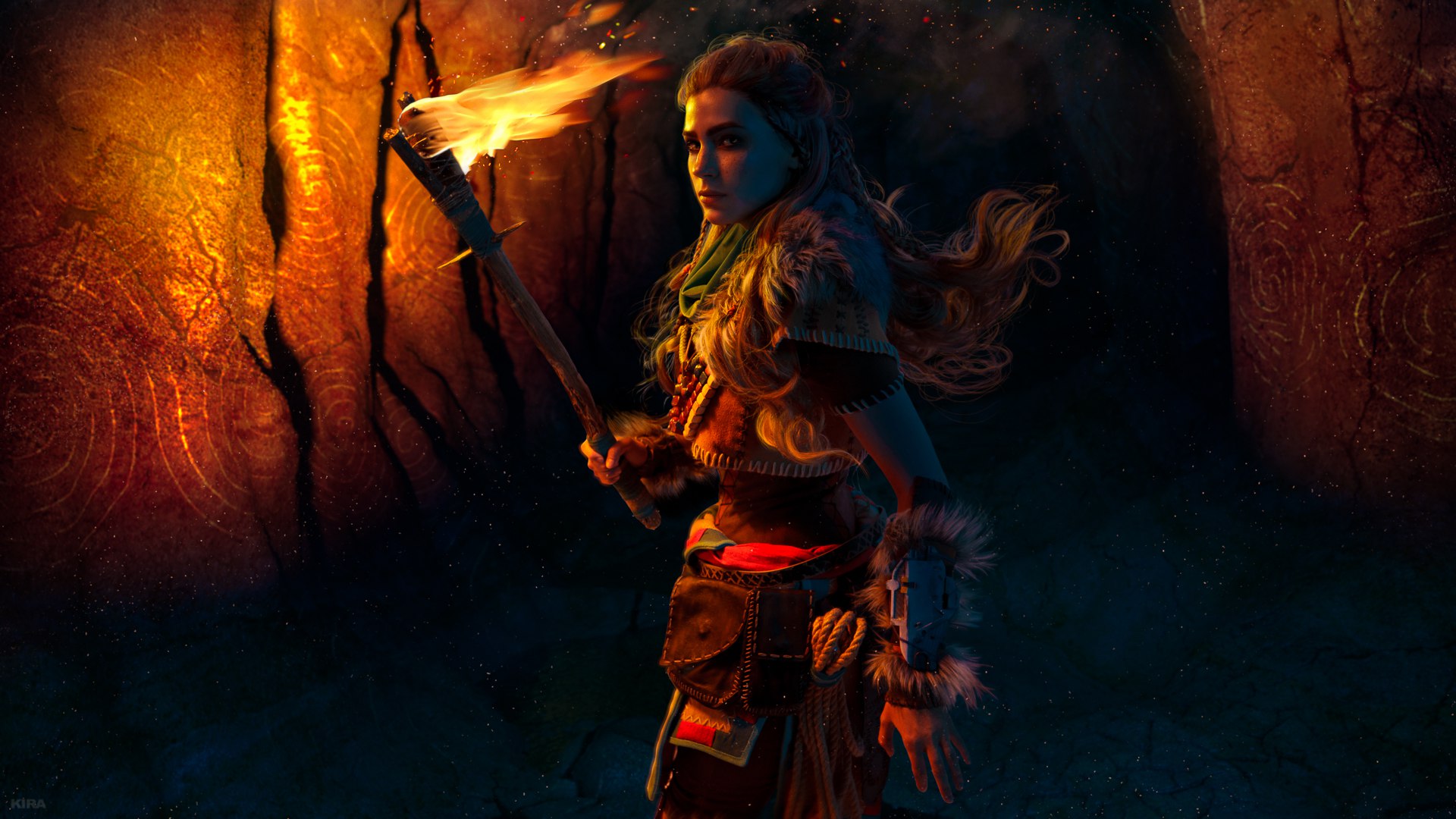 Aloy from Horizon Zero Dawn holding a torch HD Wallpaper