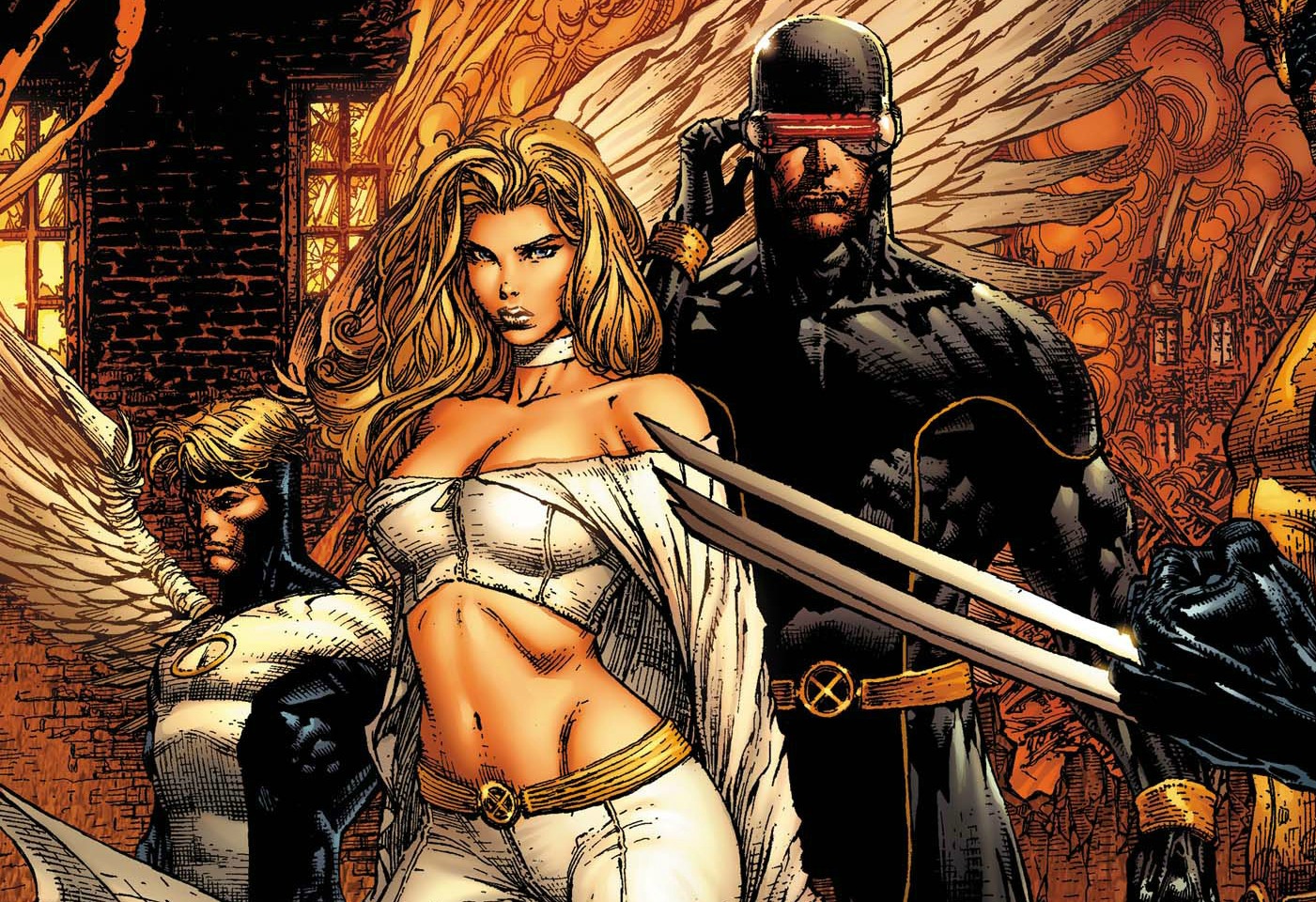 Cyclops, Emma Frost, Angel, and Wolverine from X-Men HD Wallpaper