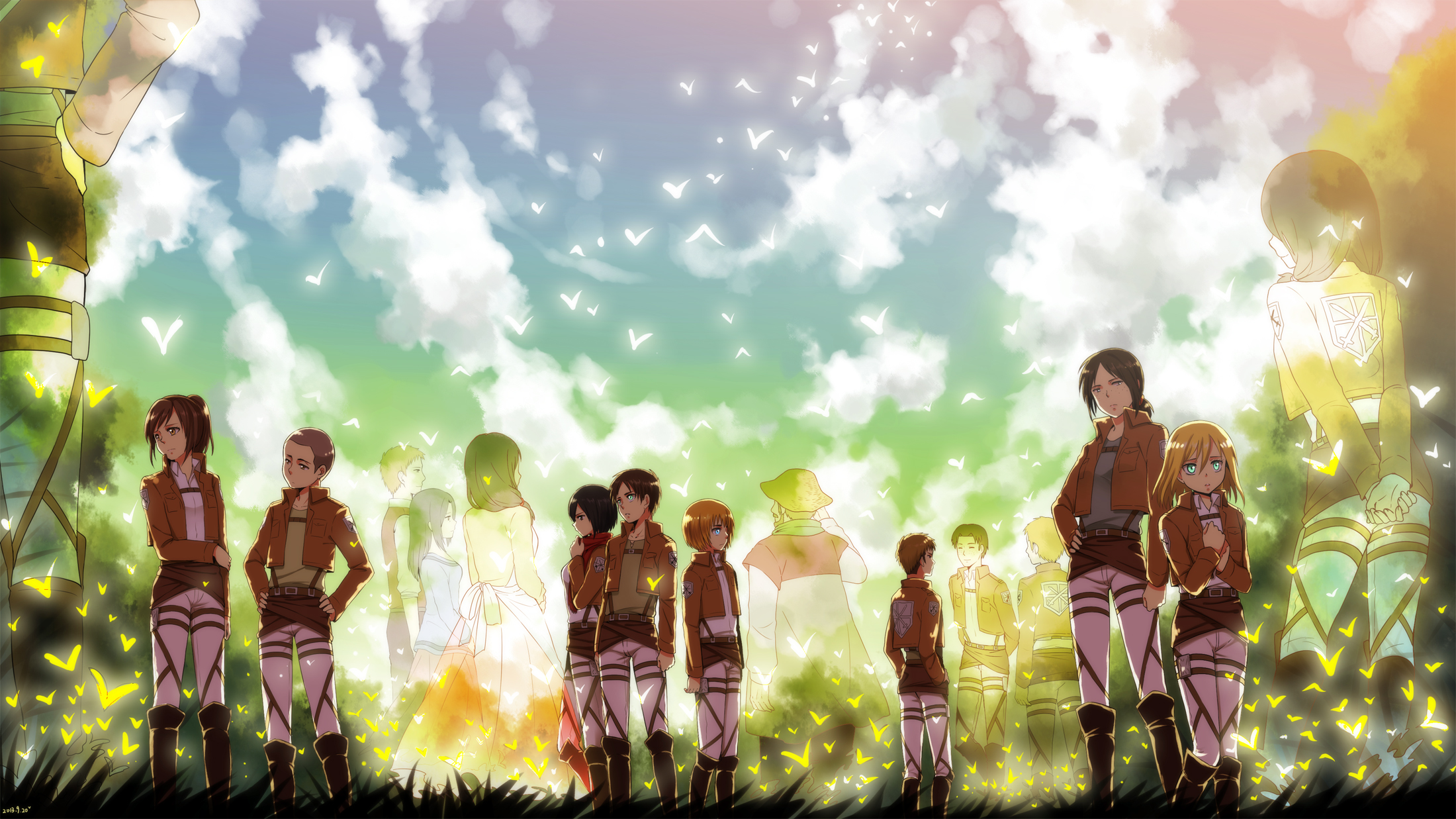 Attack on Titan characters in a field HD Wallpaper