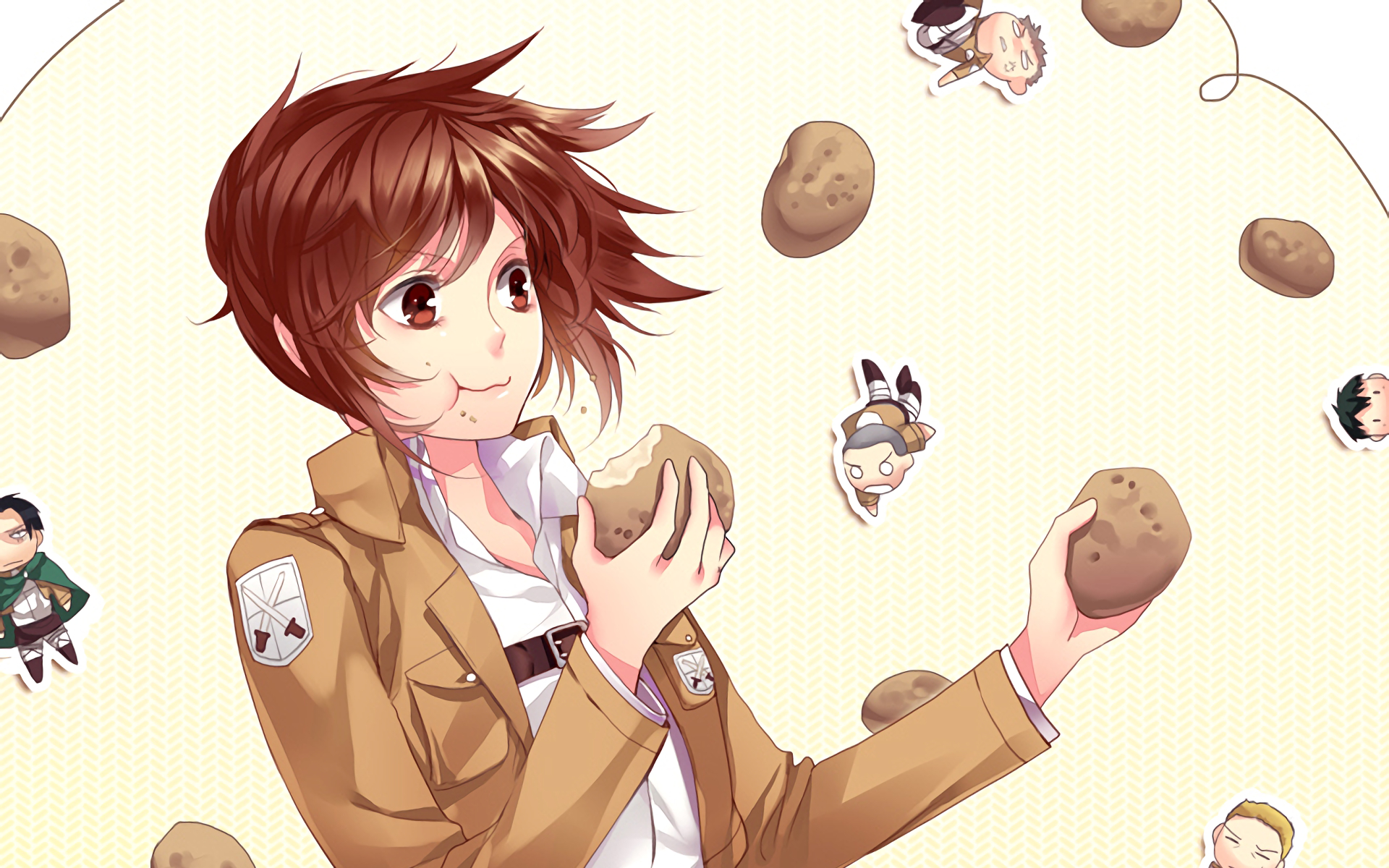 Sasha Blouse from Attack on Titan eating potatoes HD Wallpaper