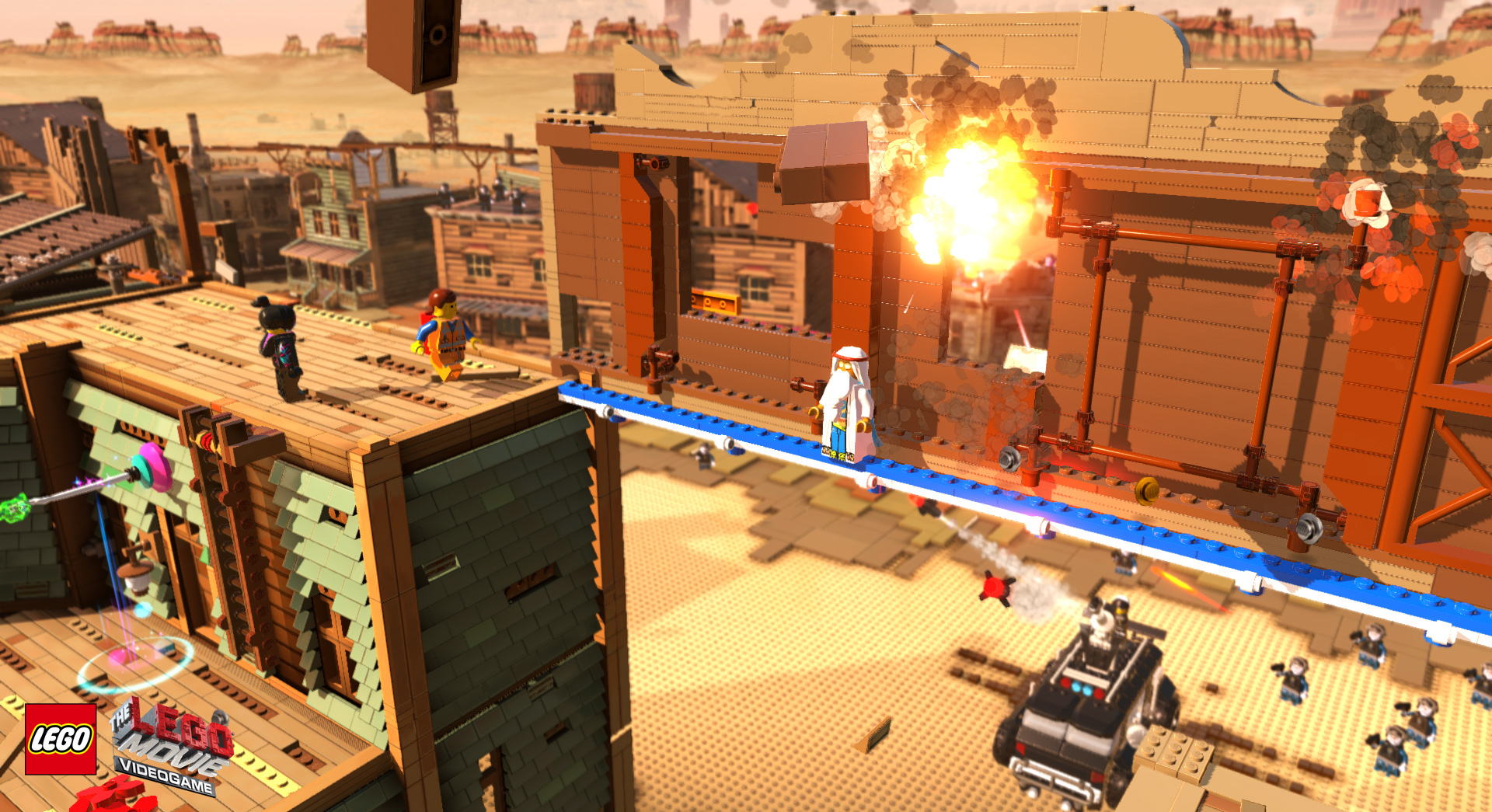 Emmet and Batman from The Lego Movie Videogame in a Wild West town HD Wallpaper