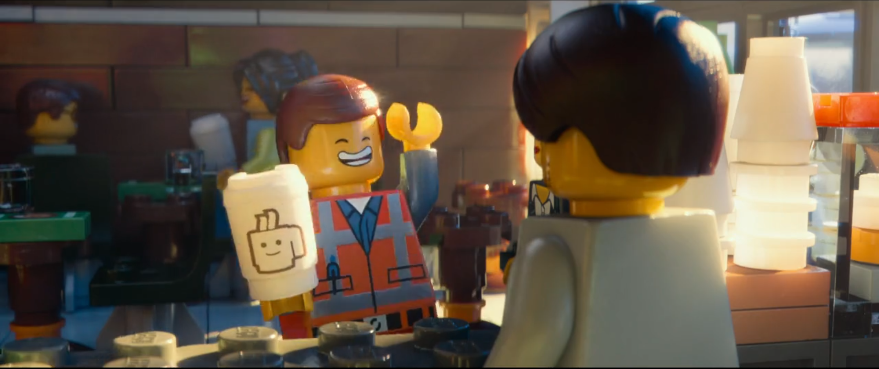Emmet from The Lego Movie holding a coffee cup HD Wallpaper