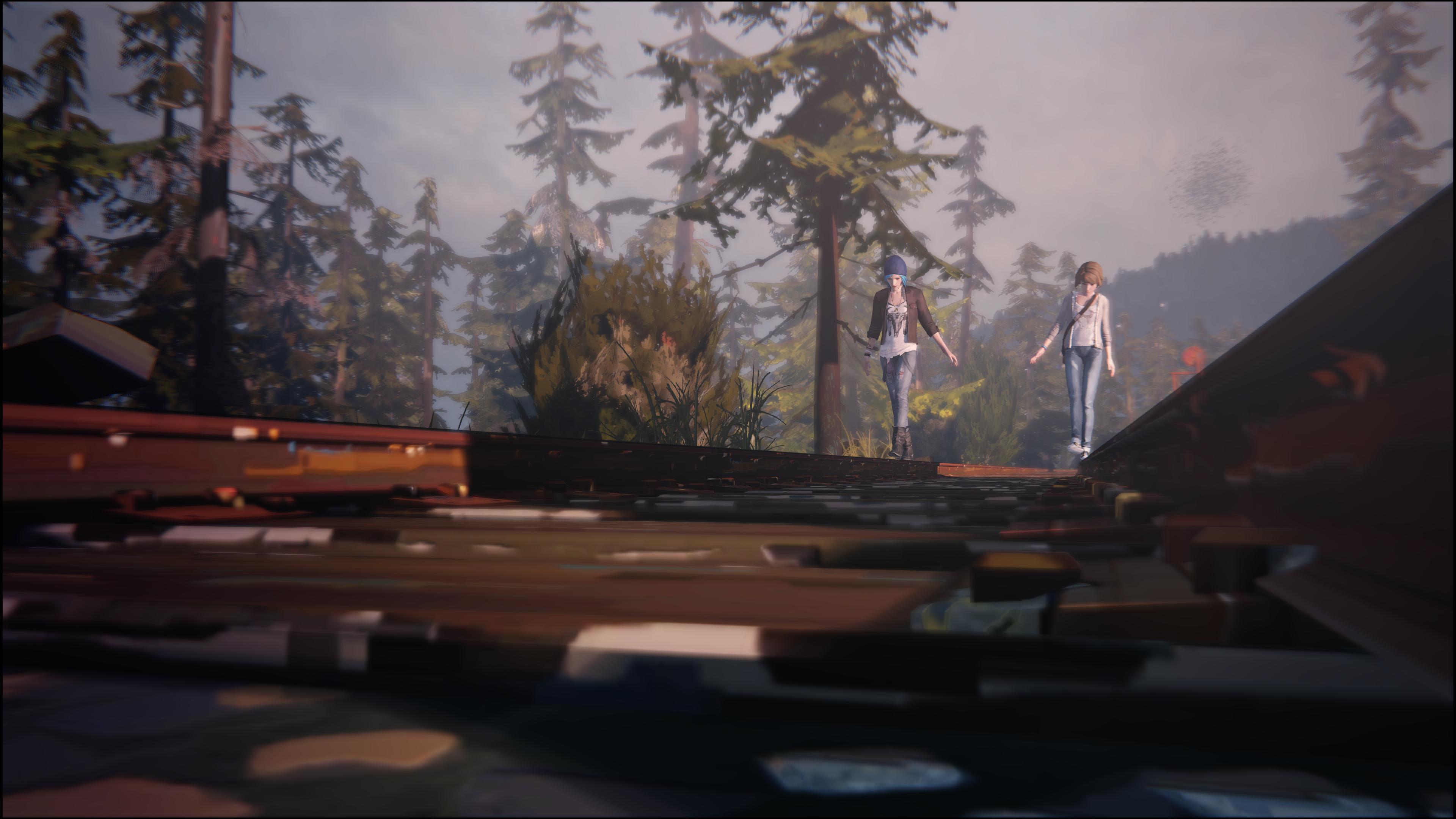 Chloe Price and Max Caulfield on a rooftop HD Wallpaper