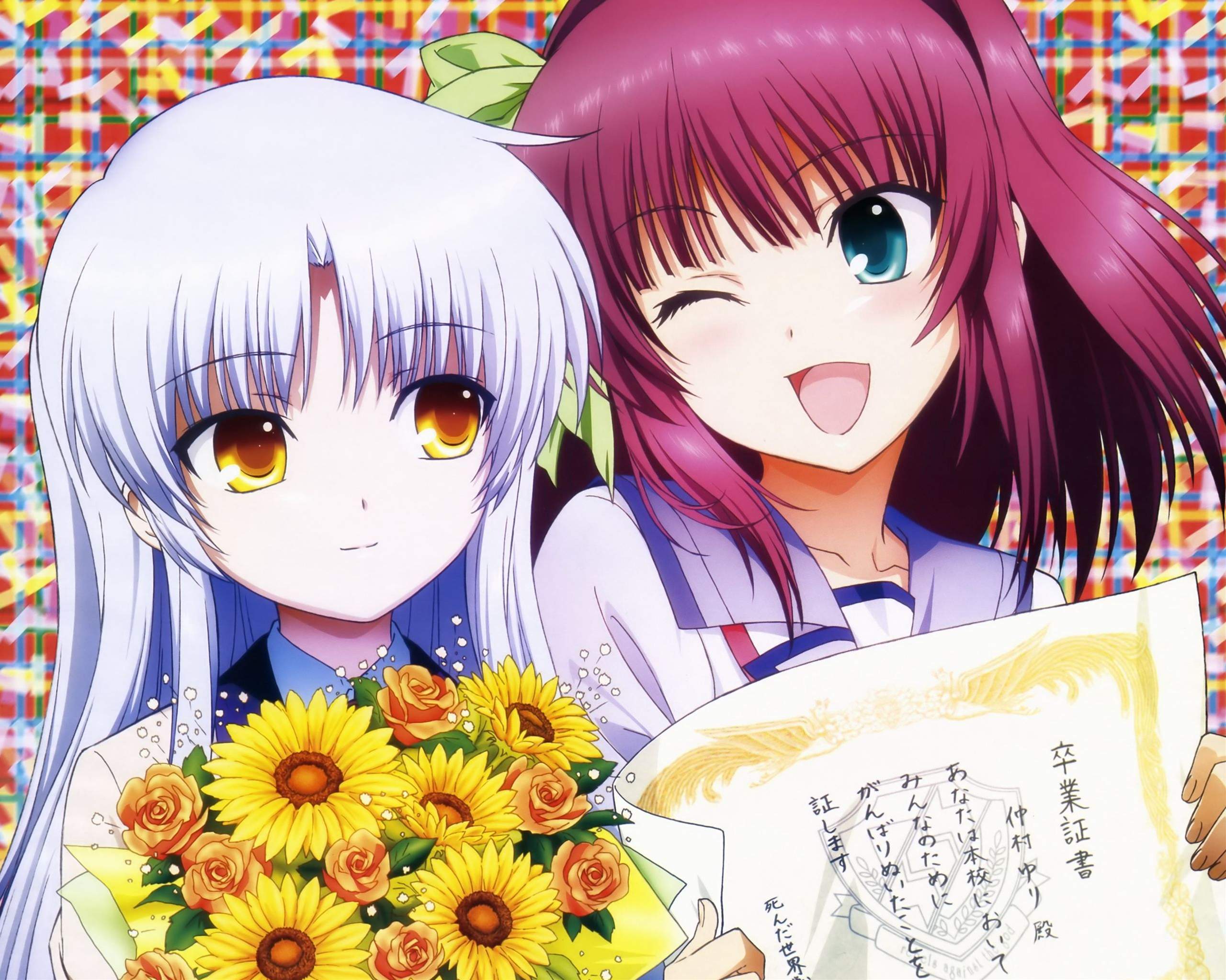 Yuri Nakamura from Angel Beats! holding a diploma HD Wallpaper