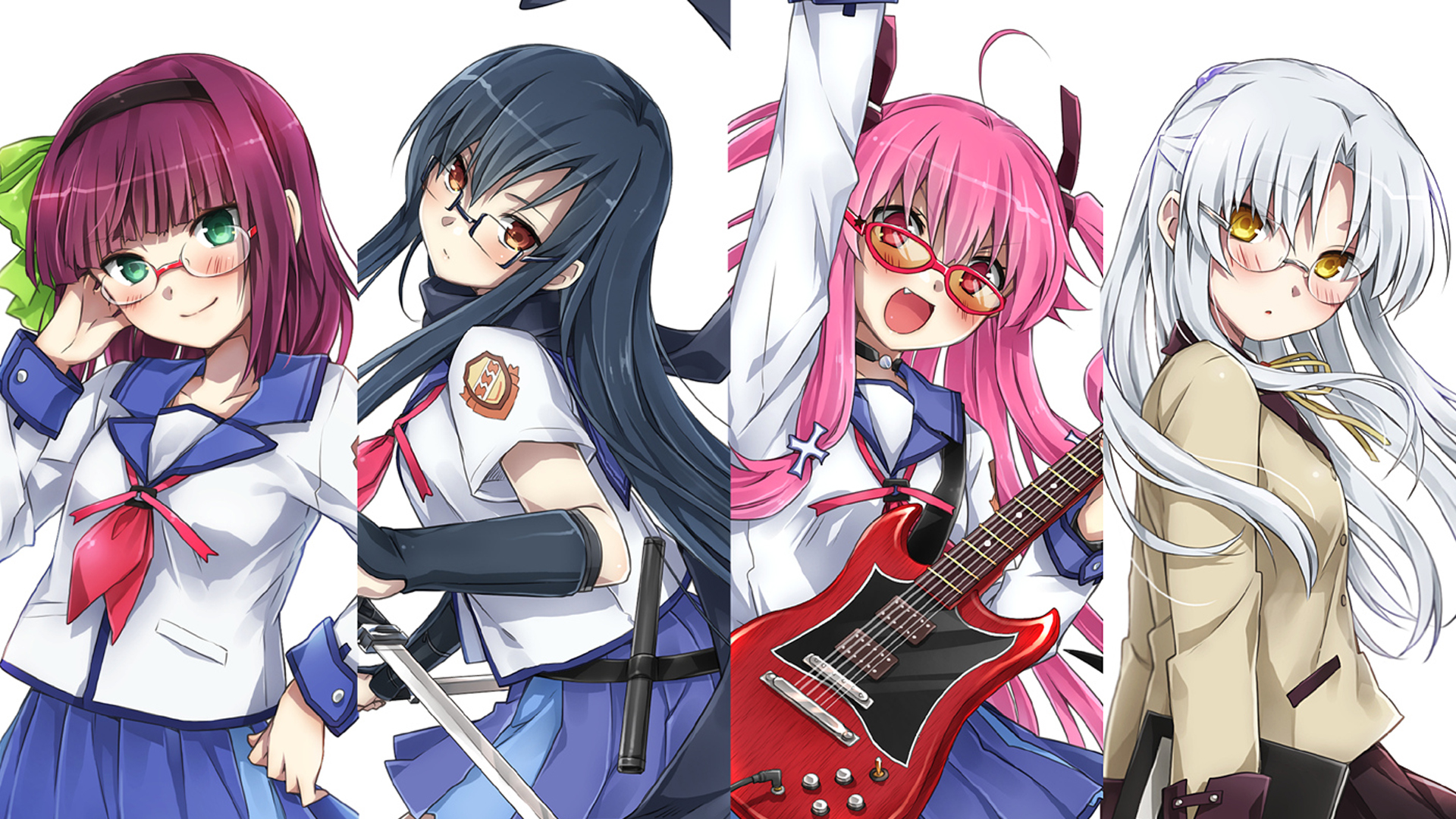 Four girls from Angel Beats! in school uniforms HD Wallpaper