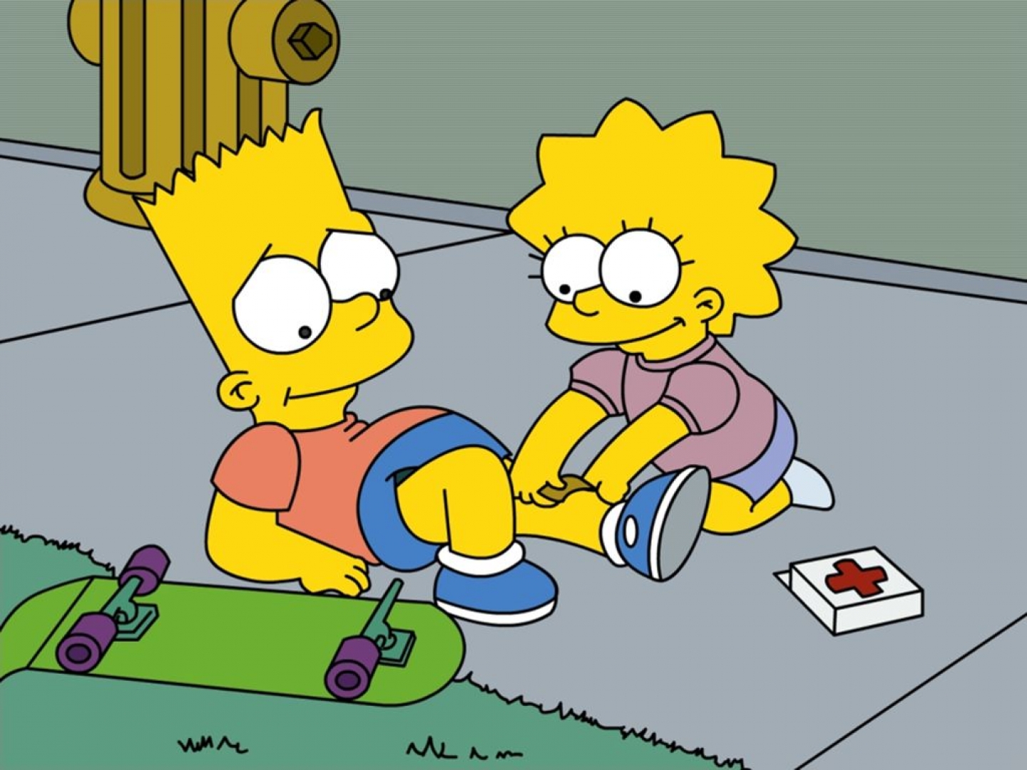 Bart and Lisa Simpson with a skateboard HD Wallpaper