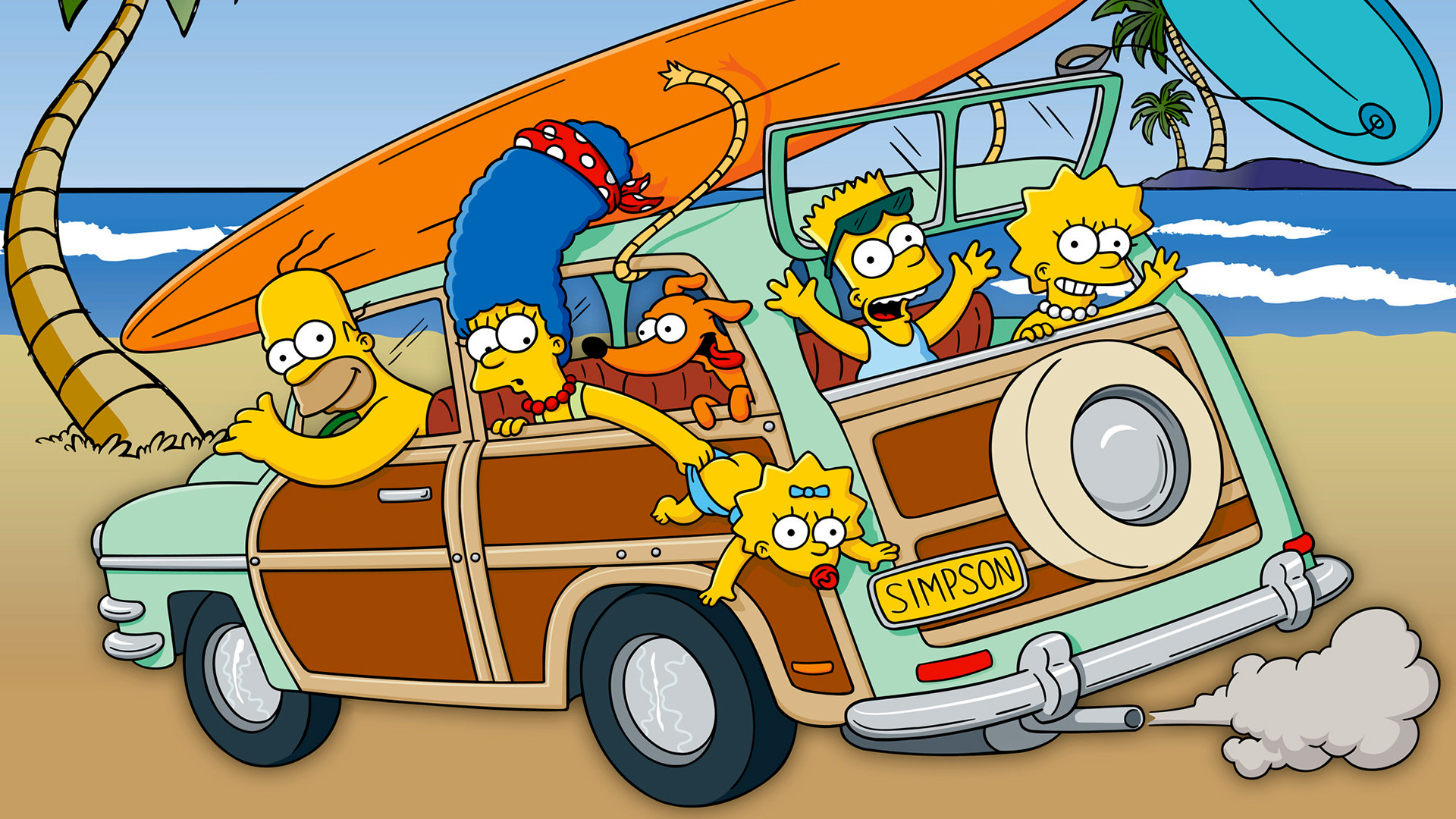 The Simpsons Family on a Beach Vacation HD Wallpaper