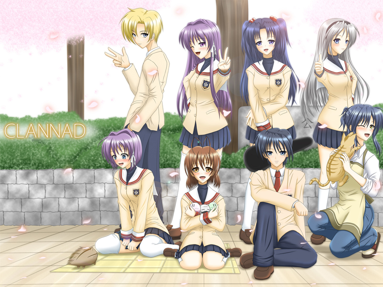 Ryou Fujibayashi and friends from Clannad HD Wallpaper