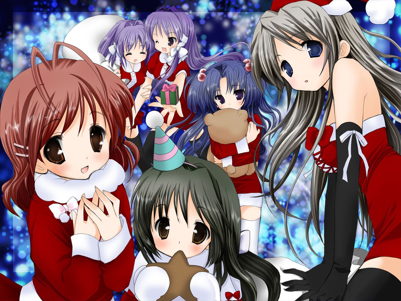 Ryou Fujibayashi and friends in Christmas outfits HD Wallpaper