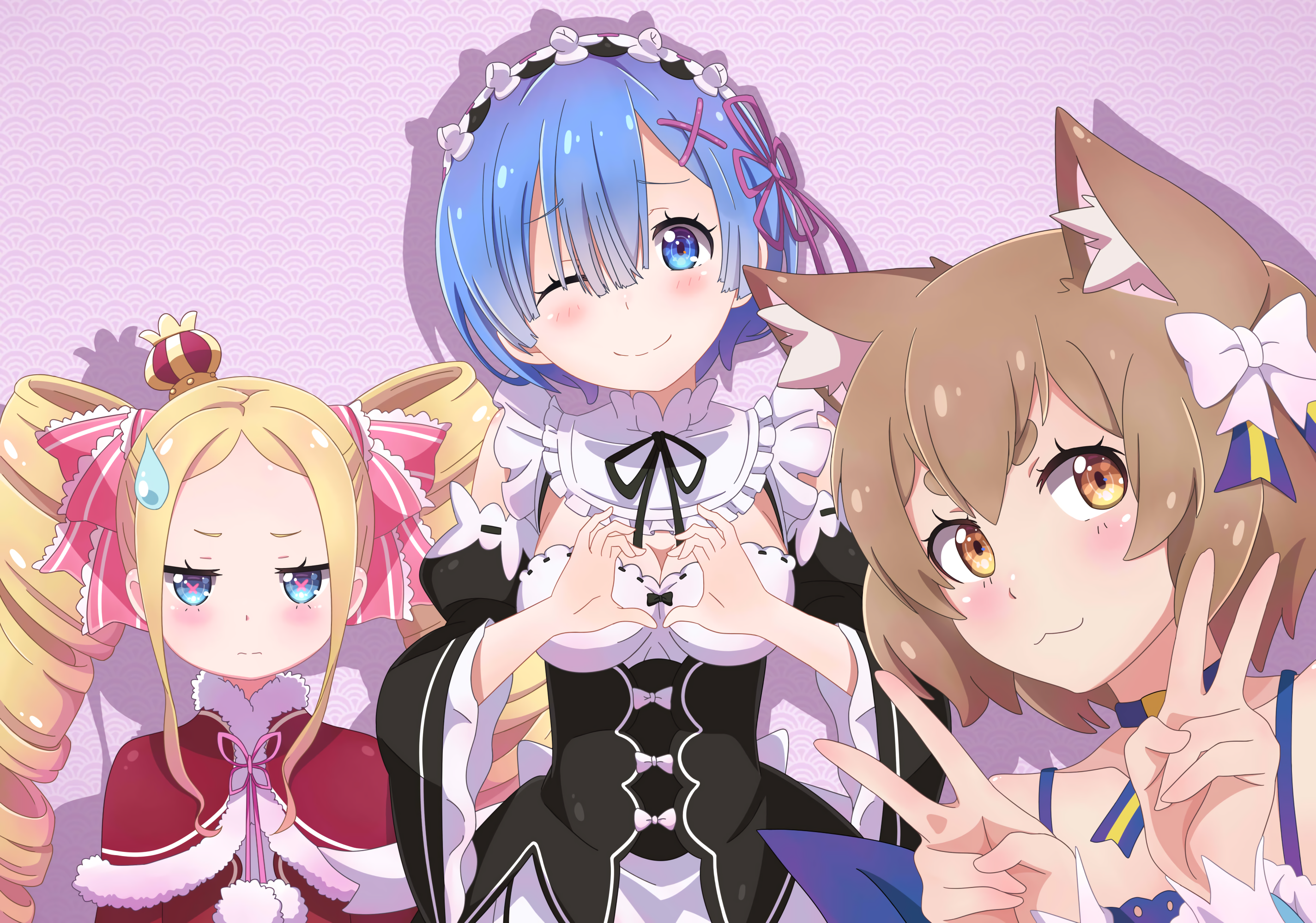 Rem, Beatrice, and Felix from Re:Zero HD Wallpaper