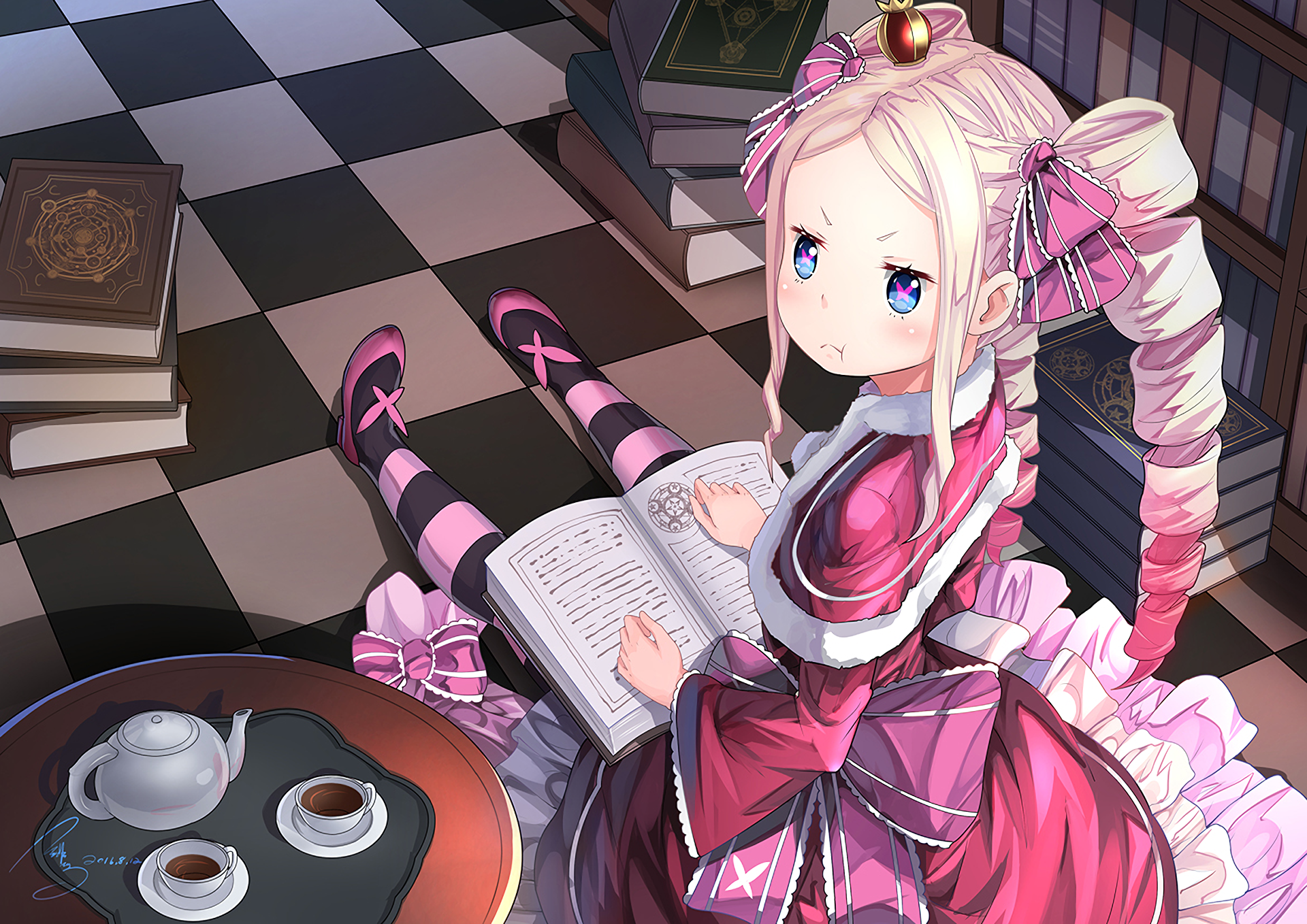 Beatrice from Re:ZERO reading a book in a library HD Wallpaper