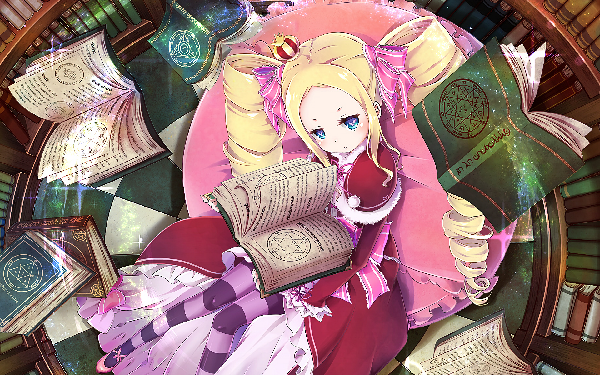 Beatrice from Re:ZERO reading books in a library HD Wallpaper