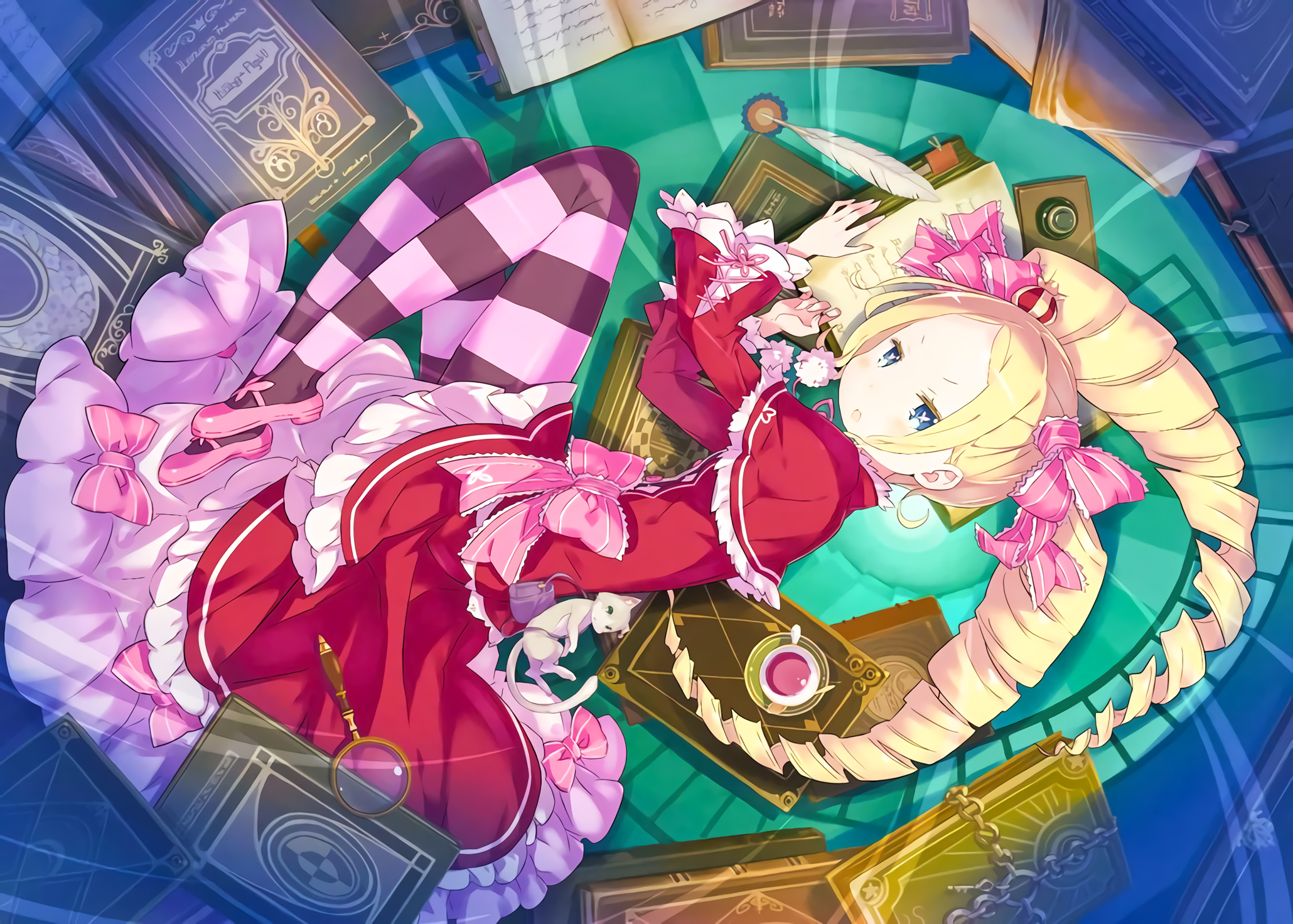 Beatrice from Re:ZERO lying on books HD Wallpaper