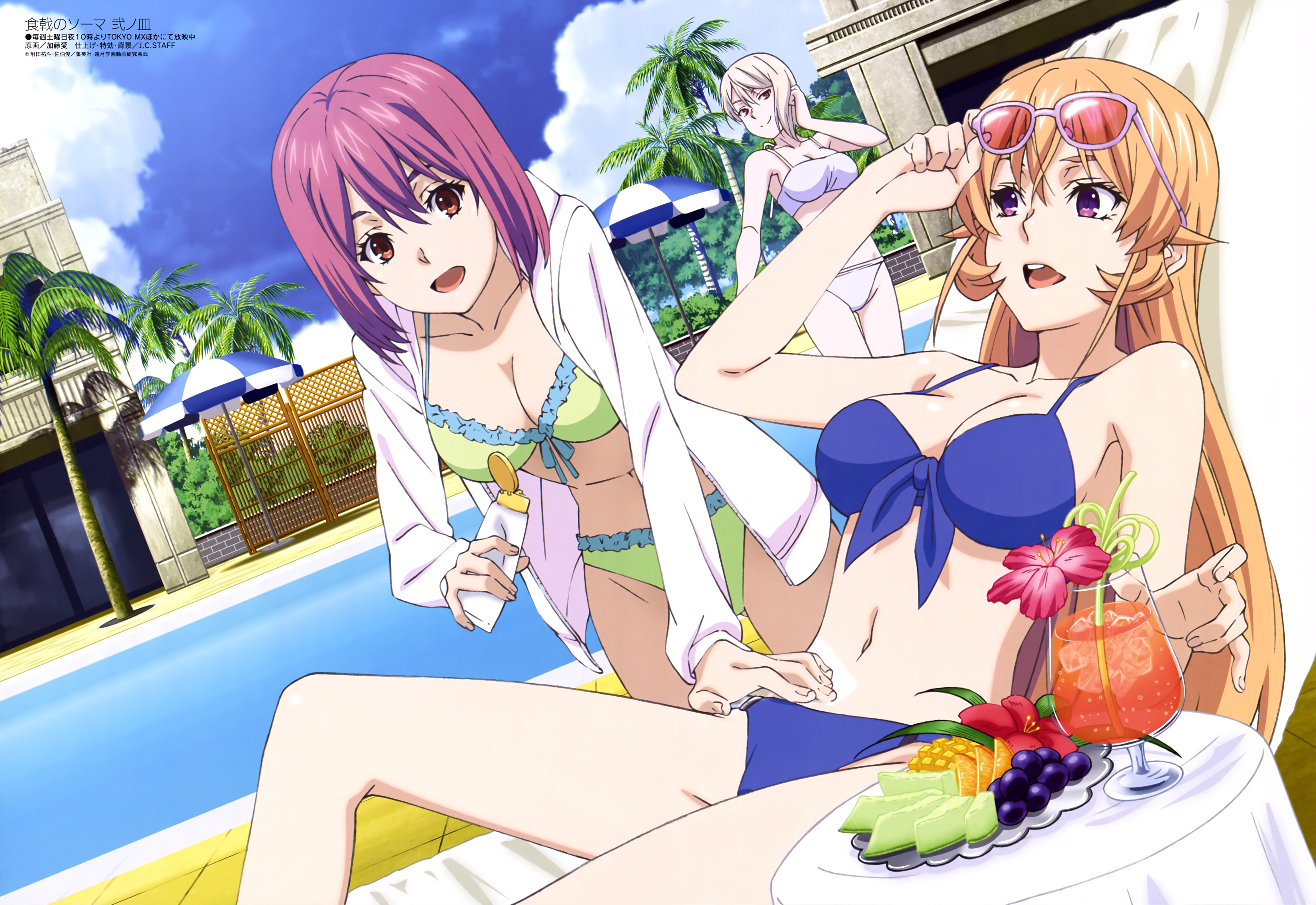 Erina Nakiri and friends at the pool HD Wallpaper