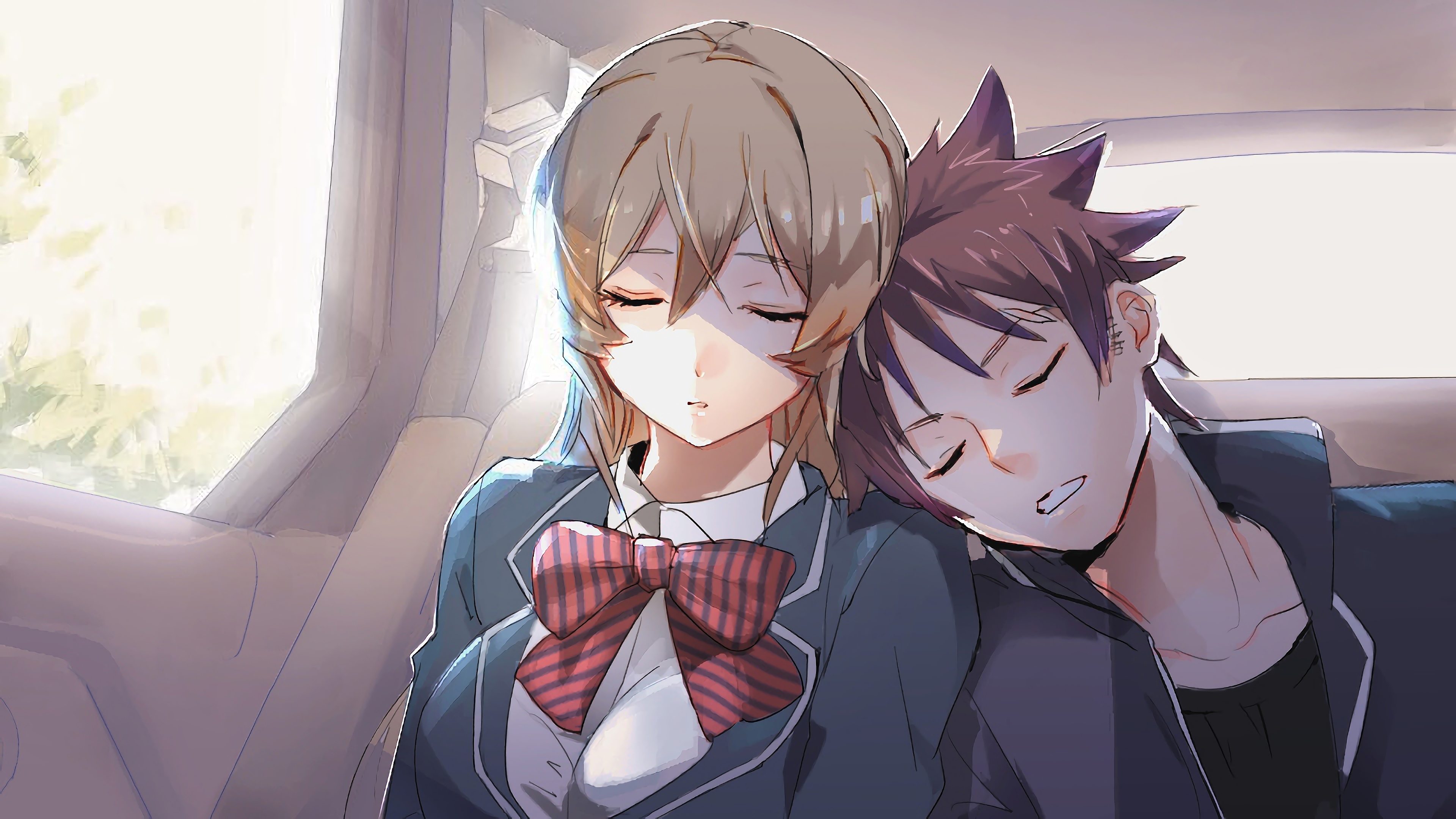 Erina Nakiri sleeping in a car HD Wallpaper