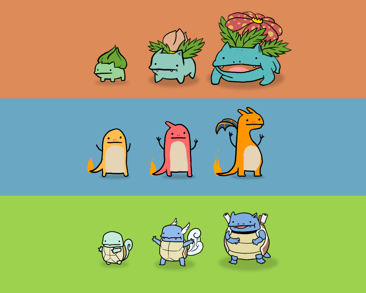 Pokemon Evolutions: Bulbasaur, Charmander, Squirtle HD Wallpaper