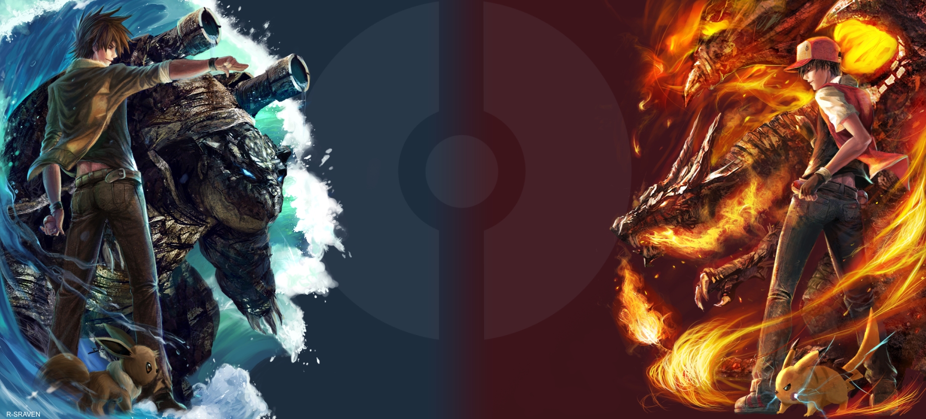 Red and Charizard from Pokémon HD Wallpaper