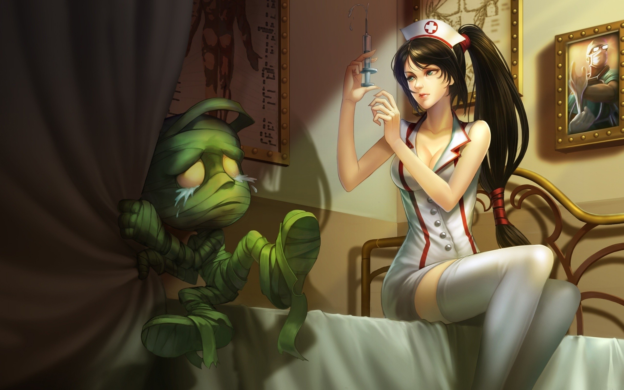Nurse Akali from League of Legends with Amumu HD Wallpaper