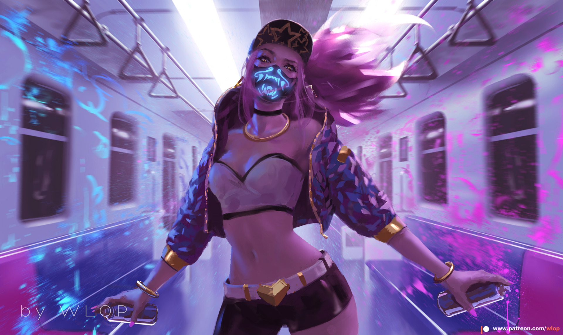 Akali from League of Legends in a subway HD Wallpaper